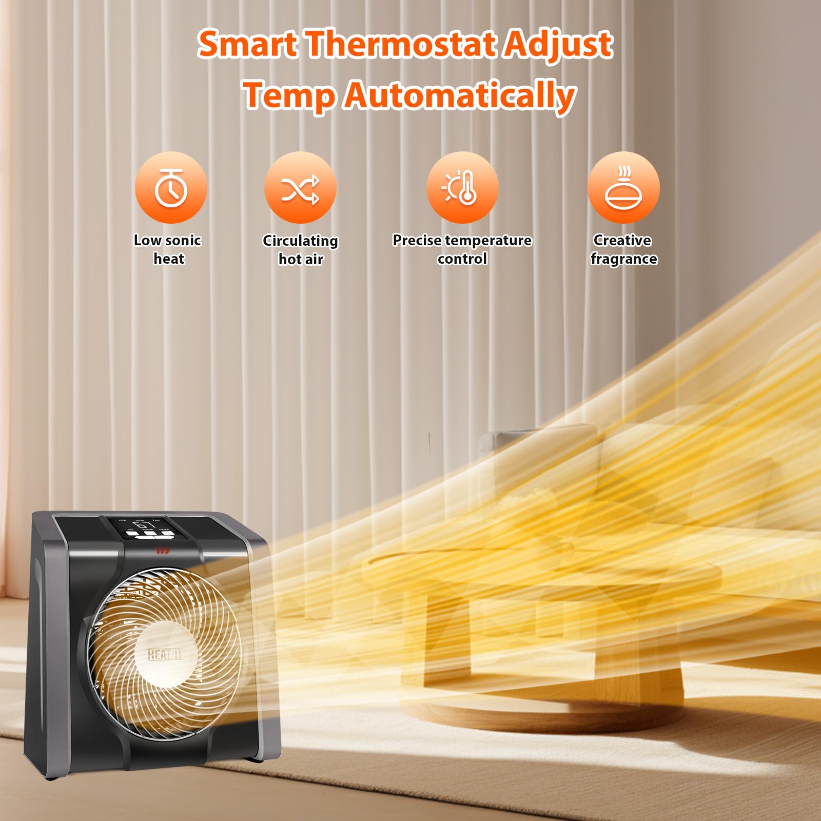 Calentador de espacio para interiores, pantalla digital con termostato, temporizador de 1-12 horas, modo de ventilador, 1500 W/750 W, calentador eléctrico para oficina, dormitorio, negro, 10.6 5
