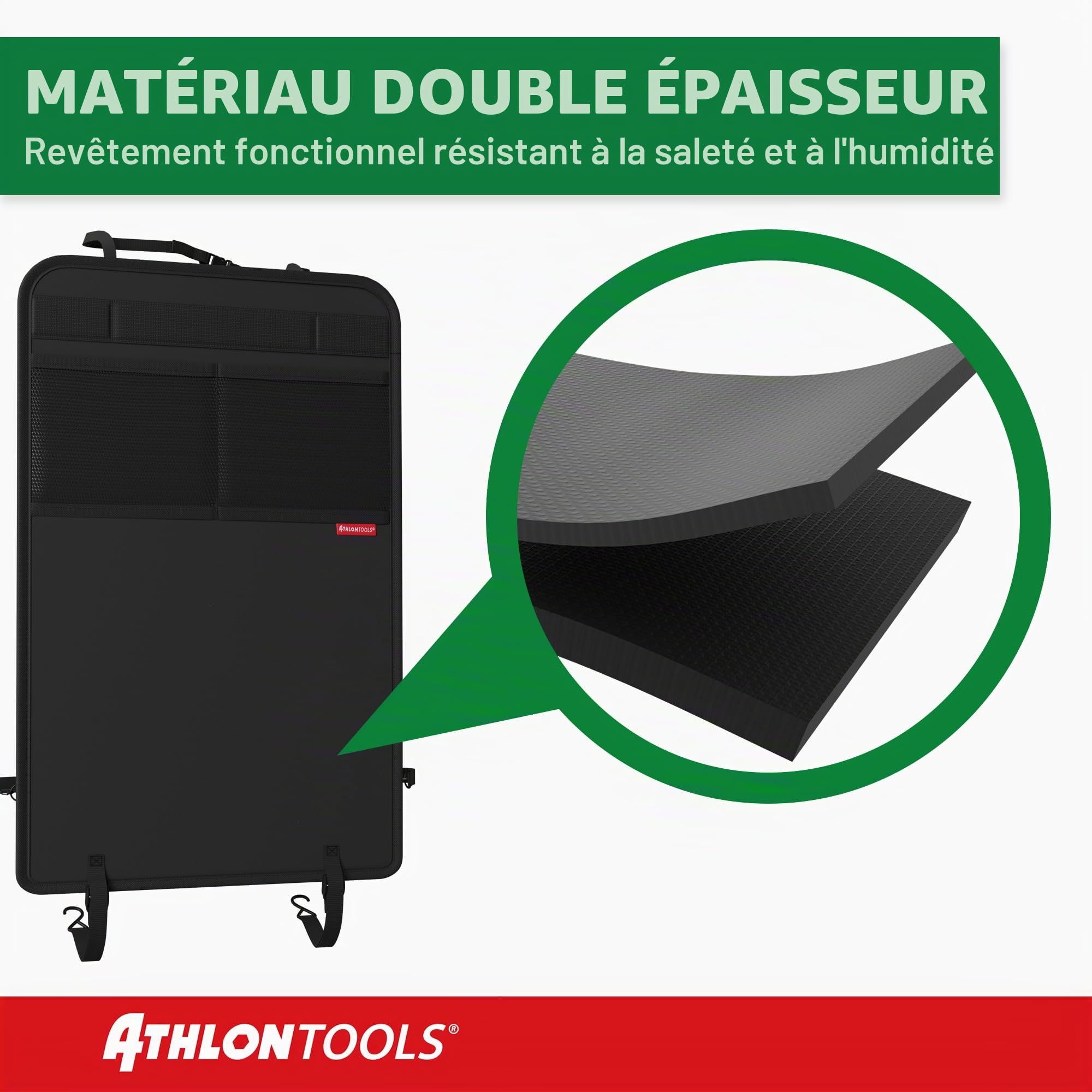 ATHLON TOOLS Protège-Dossier de Siège Auto avec Poches de Rangement en Maille - Kick Mat Renforcé et Imperméable - Résistant à la Saleté - Facile d'entretien - Universel pour Voiture