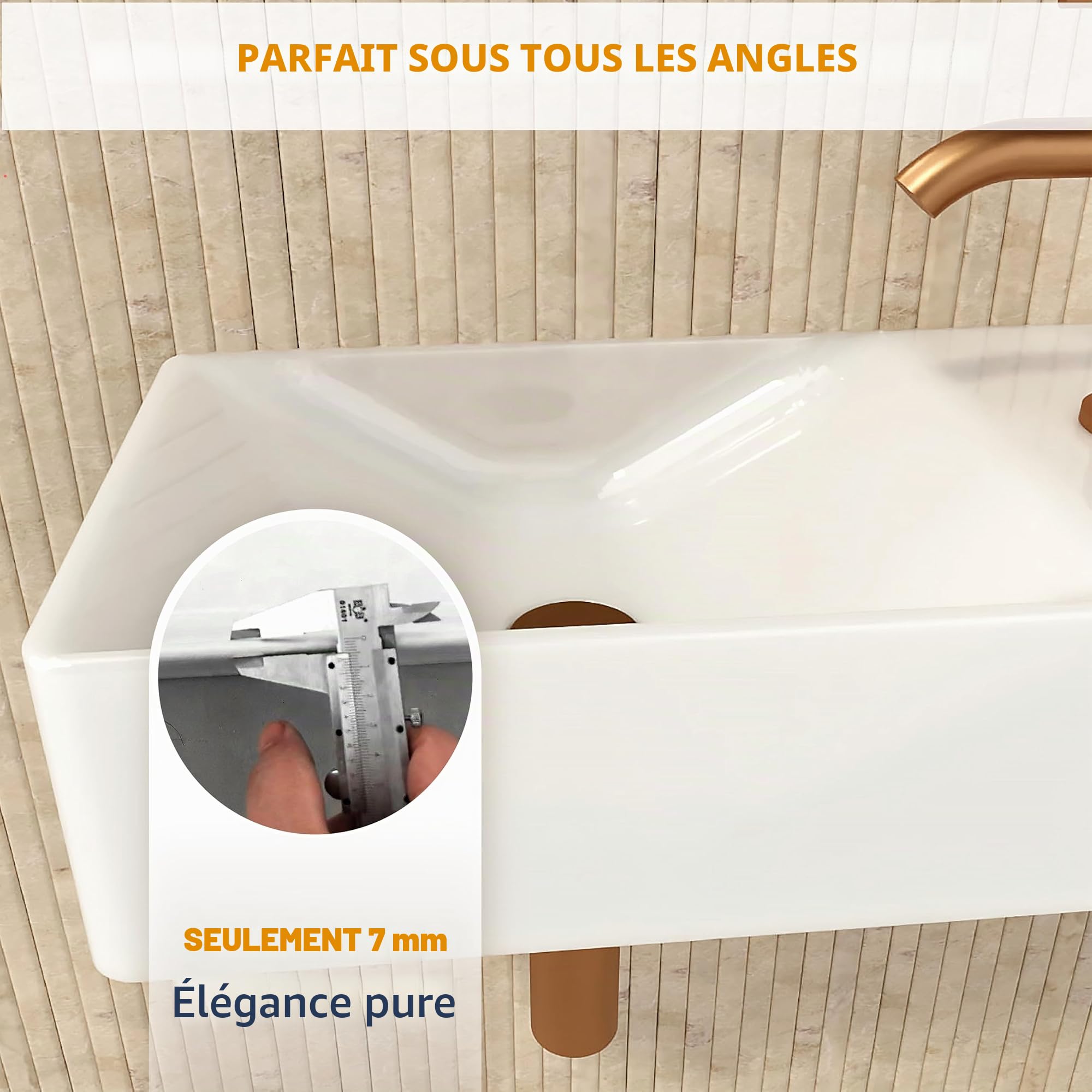 HOGART Lave-Mains WC Suspendu 38x22 cm, Lavabo Compact en Céramique, Gain de Place, avec Trou Robinetterie, Sans Trop-Plein, Petit Lavabo Toilettes Invités, Bol à Gauche, Blanc Design Moderne WC Pro +