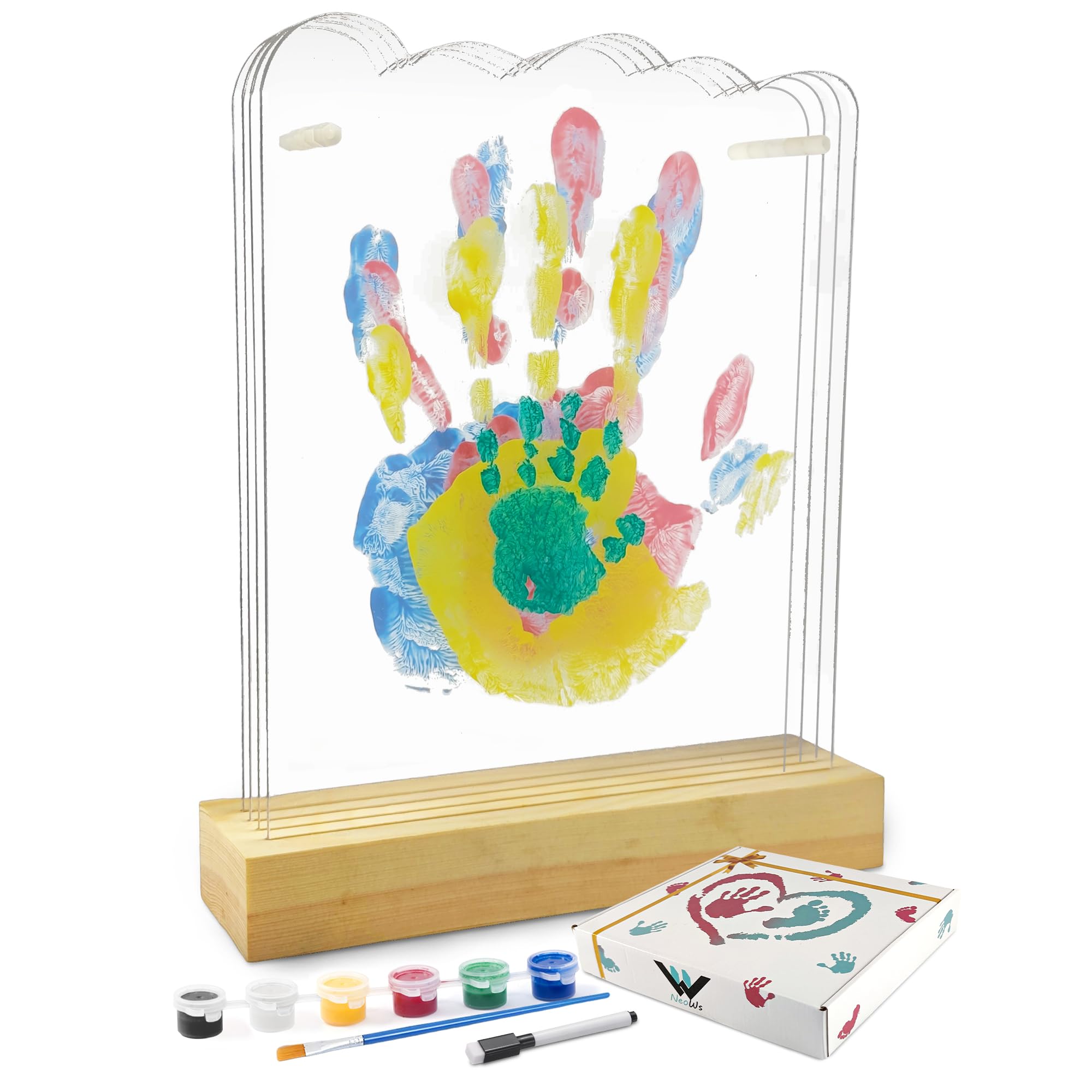 Kit impronte Mani Famiglia Con Base in Legno e Foglie a Forma di Nuvola per 4 Persone, Cornice Personalizzata per Dipingere le Mani del Bambino e Genitori Idee Regalo Originali Ricordi per Nonni