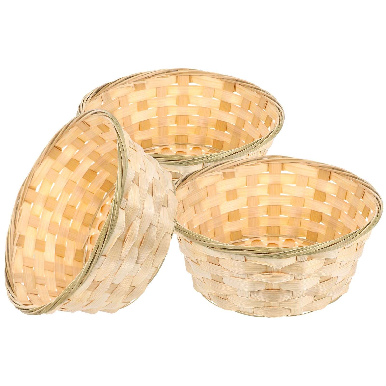Azonee 3 Pcs Hand-woven Basket, Bamboo Storage Basket, Food Serving Basket, Farmhouse Woven Bread Basket for Bread, Fruit, Kitchen Restaurant Decor Basket