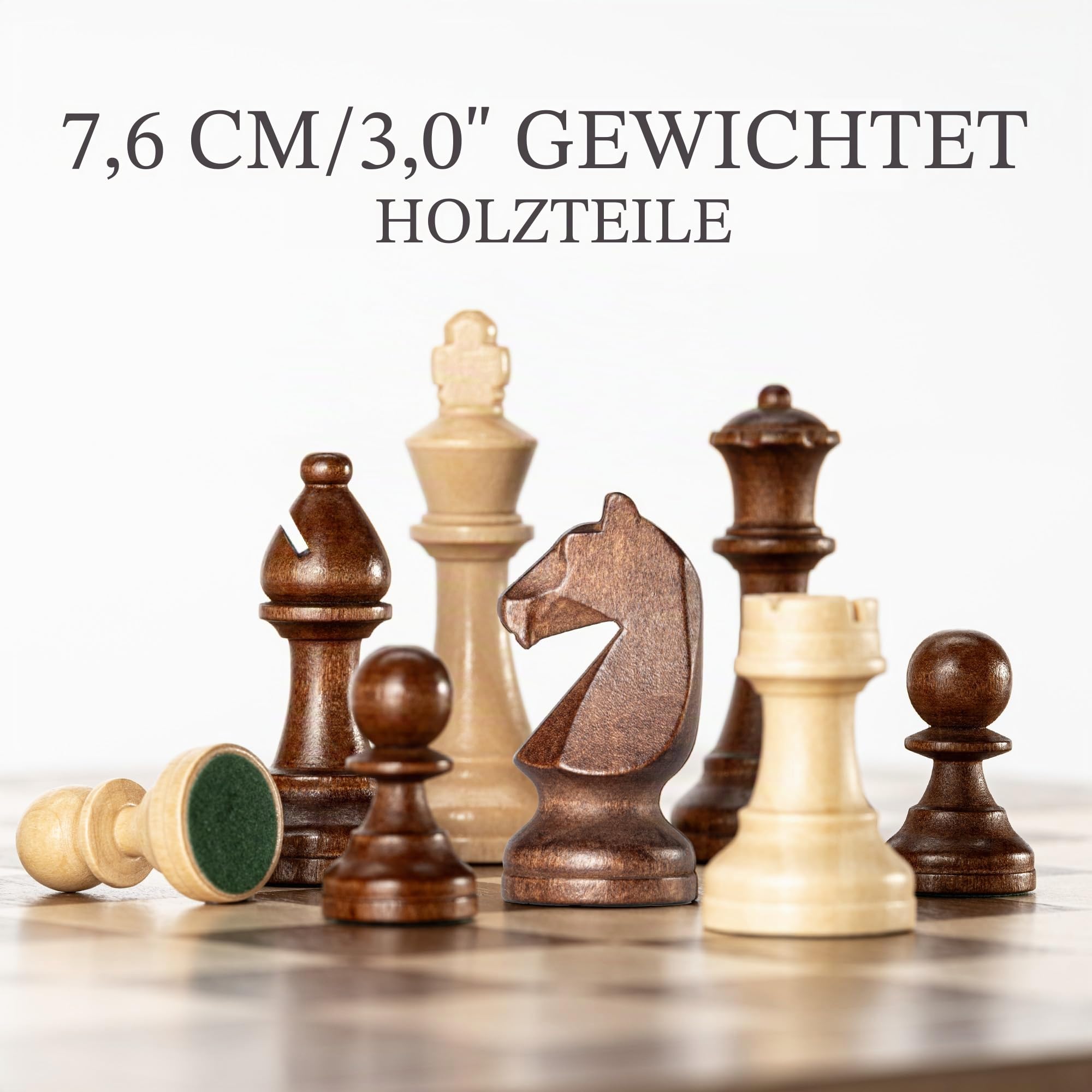 A&A Professionelles Holzschach set, 39,4 cm Holzbrett mit 7,6 cm gewichteten Holzschachfiguren (2 zusätzliche Damen), Schachzählheft und Aufbewahrungstasche