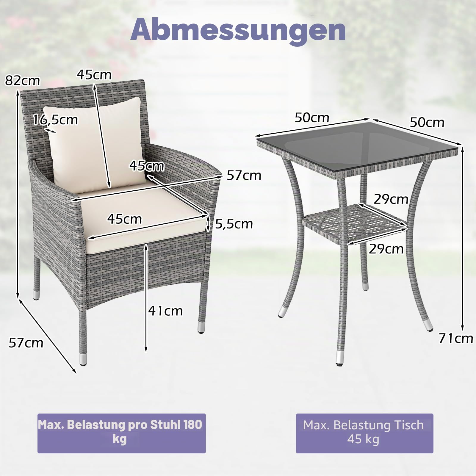 LIFEZEAL Gartenmöbel Set PE-Rattan, Balkonmöbel Set inkl. 2 Stühle mit Sitzkissen & Gartentisch, 3 TLG. Sitzgruppe für 2 Personen, Lounge Set für Balkon, Terrasse, Hof (Beige)