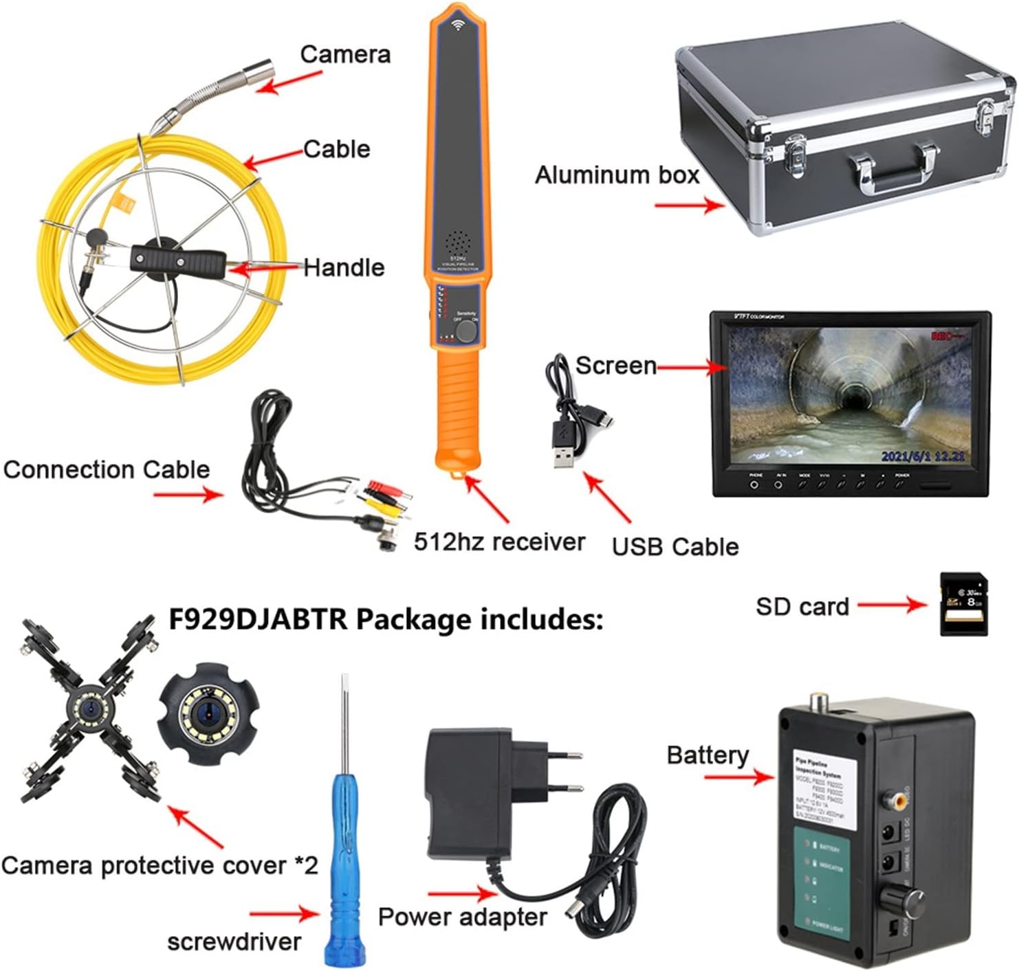 Drain Sewer Inspection Camera Sewer Camera with 9inch Monitor DVR Drain Sewer Industrial Endoscope 22MM IP68 HD Sewer Pipe Inspection Video Camera with Auto Self Leveling