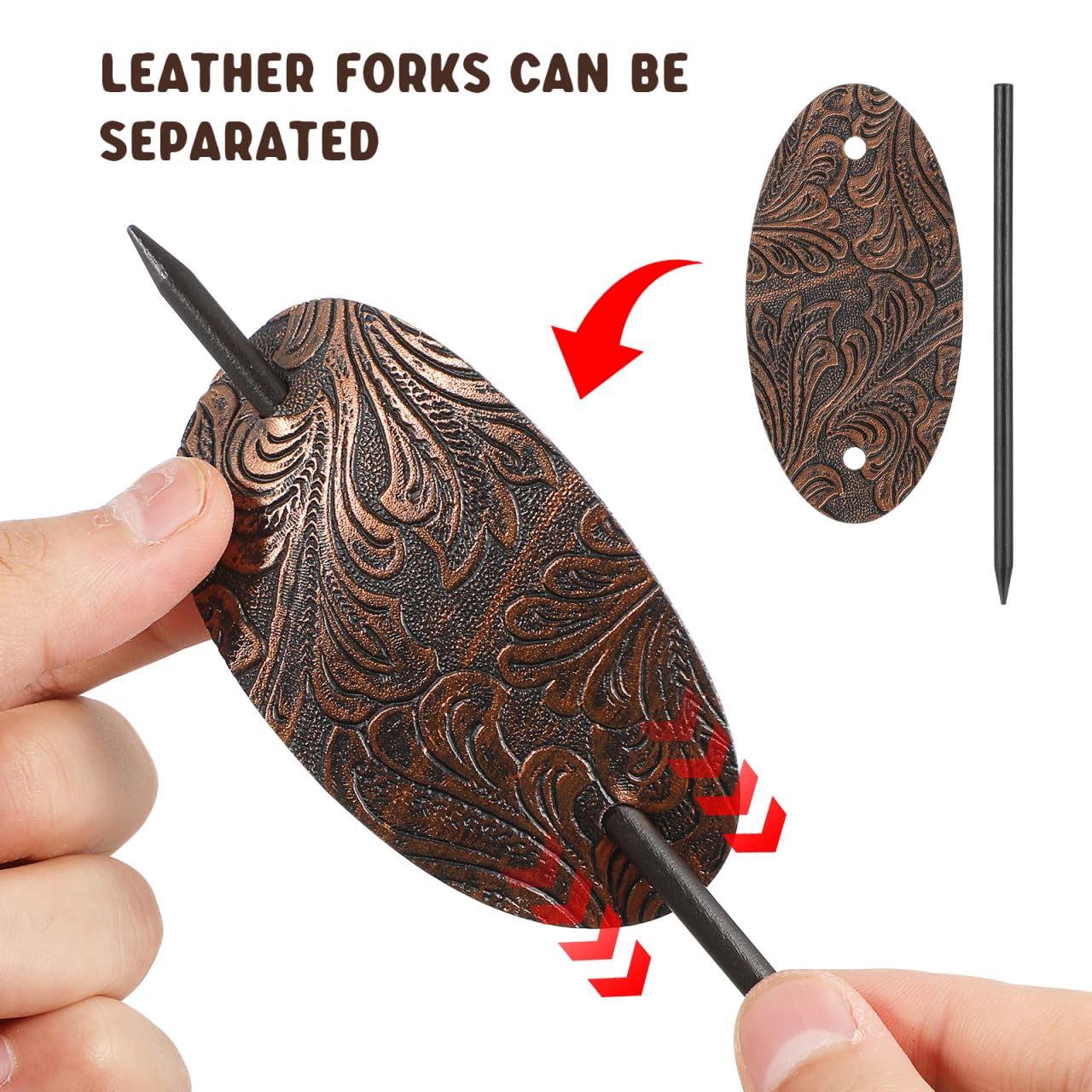 POPETPOP 2pcs Hairpin Ponytail Holders - Leather Hair Barrette with Wood Cuff, Hair Styling Stick for Ponytails and Updos, and Hair Clips for Women