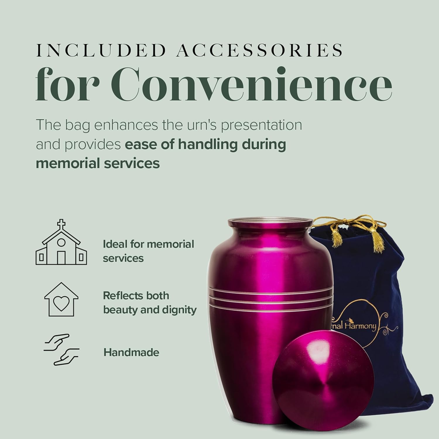 Eternal Harmony Large Urn for Ashes, Adult Male & Female Cremation Vase for Human Ashes, Secure Seal & Velvet Bag, Funeral Vase for Men & Women Up to 200 lbs, 7x11” (Large, Purple)