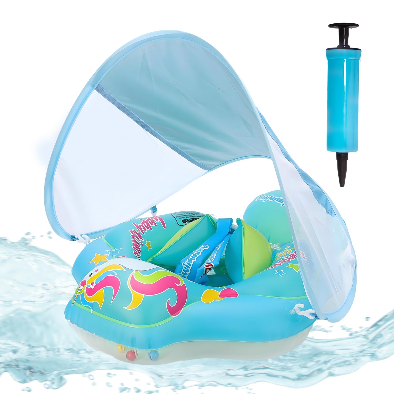 ACTOYS Piscina Bebe, Flotador Bebe con Sombrilla, Flotadores Piscina, Flotador Bebe, Flotador de Bebe Inflable, Anillo de Natación para Bebé, Juguetes Piscina y Baño 3 a 36 Meses