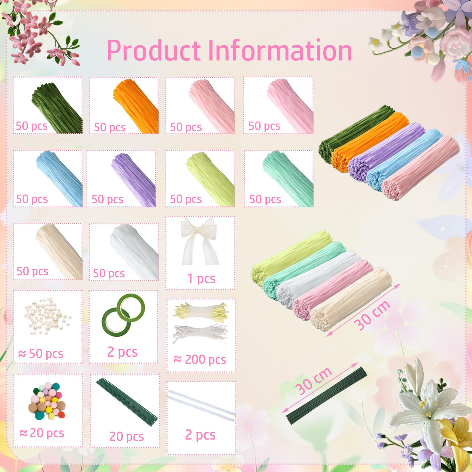Set di 500 pulitrici per pipe, bouquet, per fai da te, fiori e decorazioni