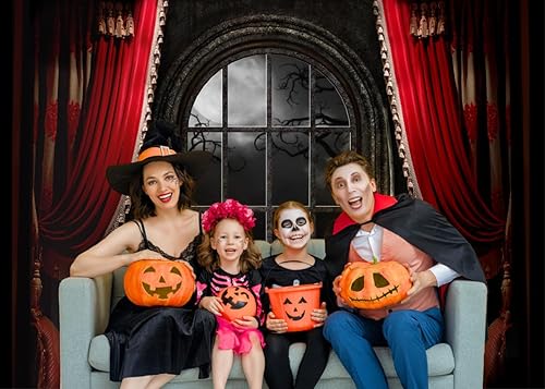 Miniatura 5 de Fondo de Halloween de 7 x 5 pies, fondo rojo para fotos de Halloween, fondo de casa embrujada, decoración de fiesta de Halloween, cartel F82