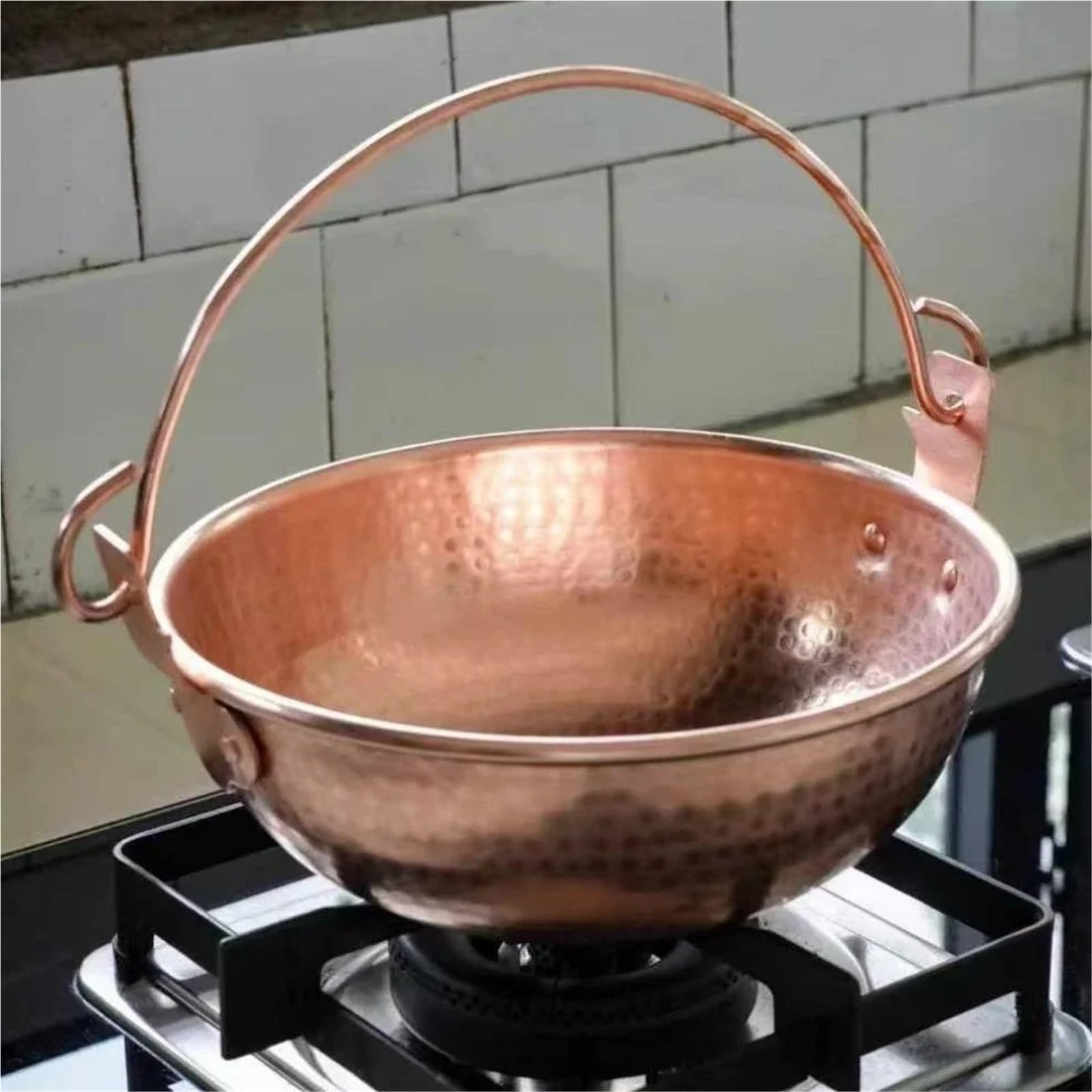Hammered Kupfertopf Vintage-Kupfer-Hängetopf, Outdoor-Camping, verdicktes Kochutensilien, for Kochen von Nudeln, handgefertigte Hammerstruktur