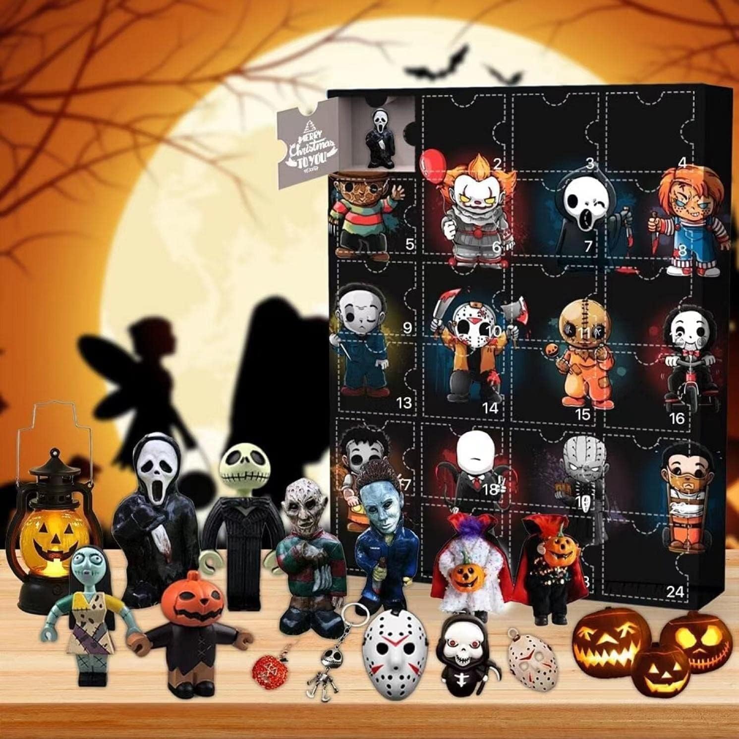 AyeBeau Halloween Doll Advent Calendar 2023 Contains 24 Gifts, Halloween Horror Figures Countdown Calendar with Surprise Toys, The Nightmare Halloween Collectible Figures Gifts for Kids (B)