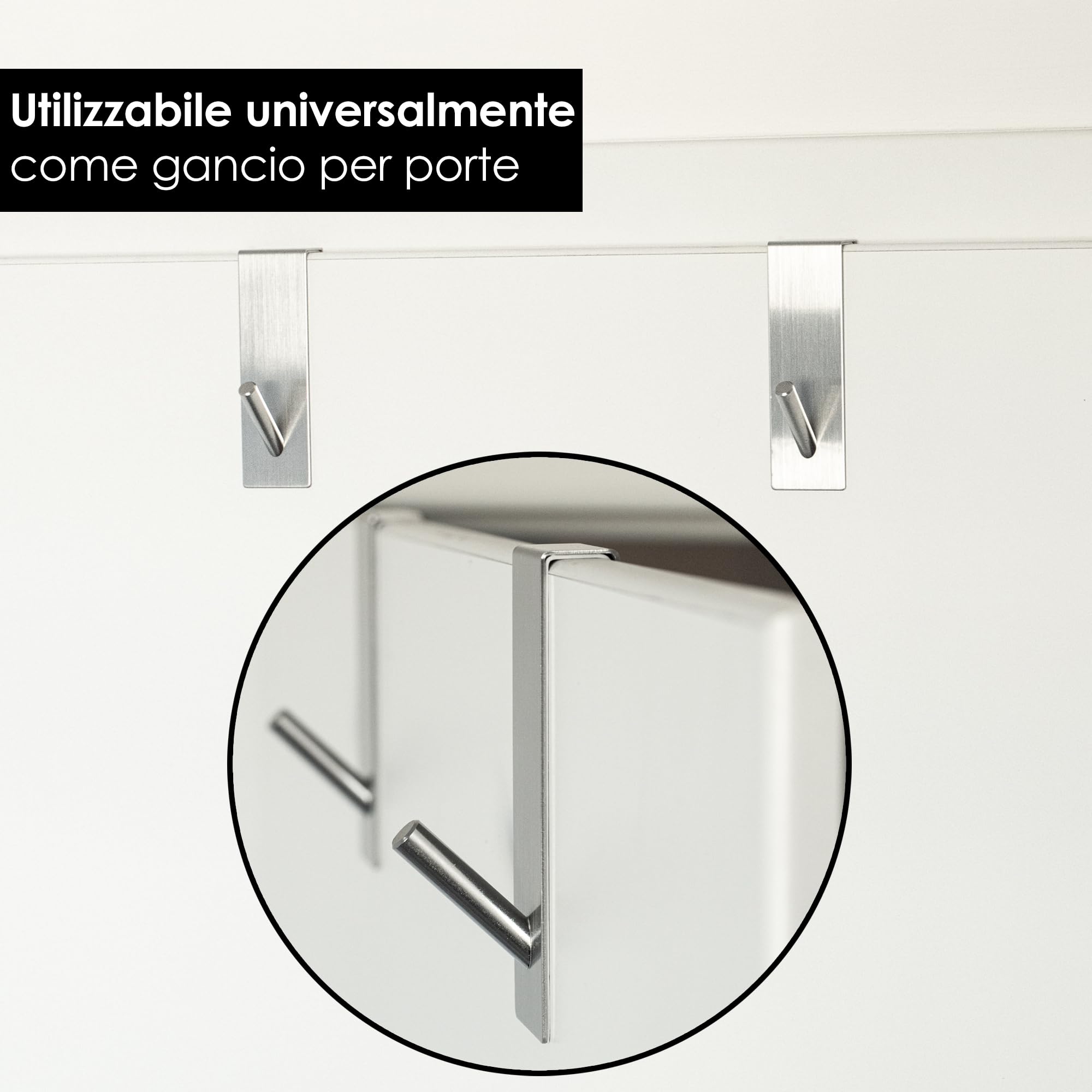 OfficeTree 2 Ganci Per Porta Sopra La Porta, in Acciaio Inox, Con Retro in Schiuma Come Protezione Superficiale - Appendiabiti de Porta - Ganci Appendiabiti - Gancio Appendiabiti - Gancio Per Porta