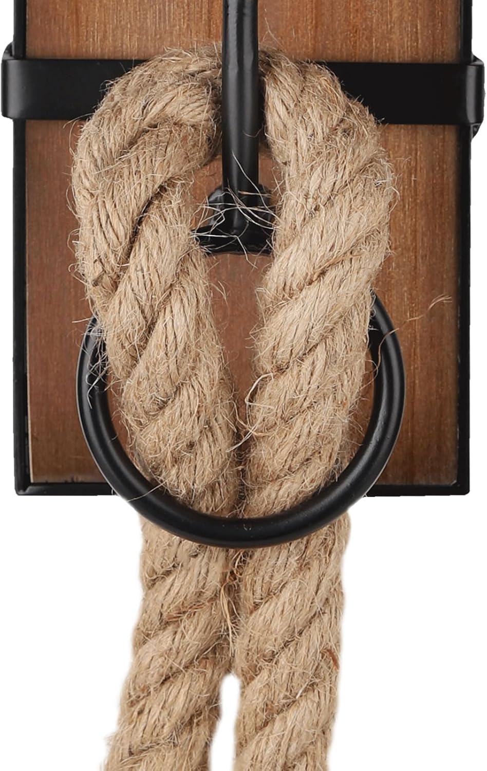 Wall Sconce Candle Holder Black Wall-Mount Metal and Wooden Candle Holders Hanging Iron Wall Candle Sconce Holder and use Hemp Rope Decoration,for Home,Living Room, Bathroom, Dining Room, Set of 2
