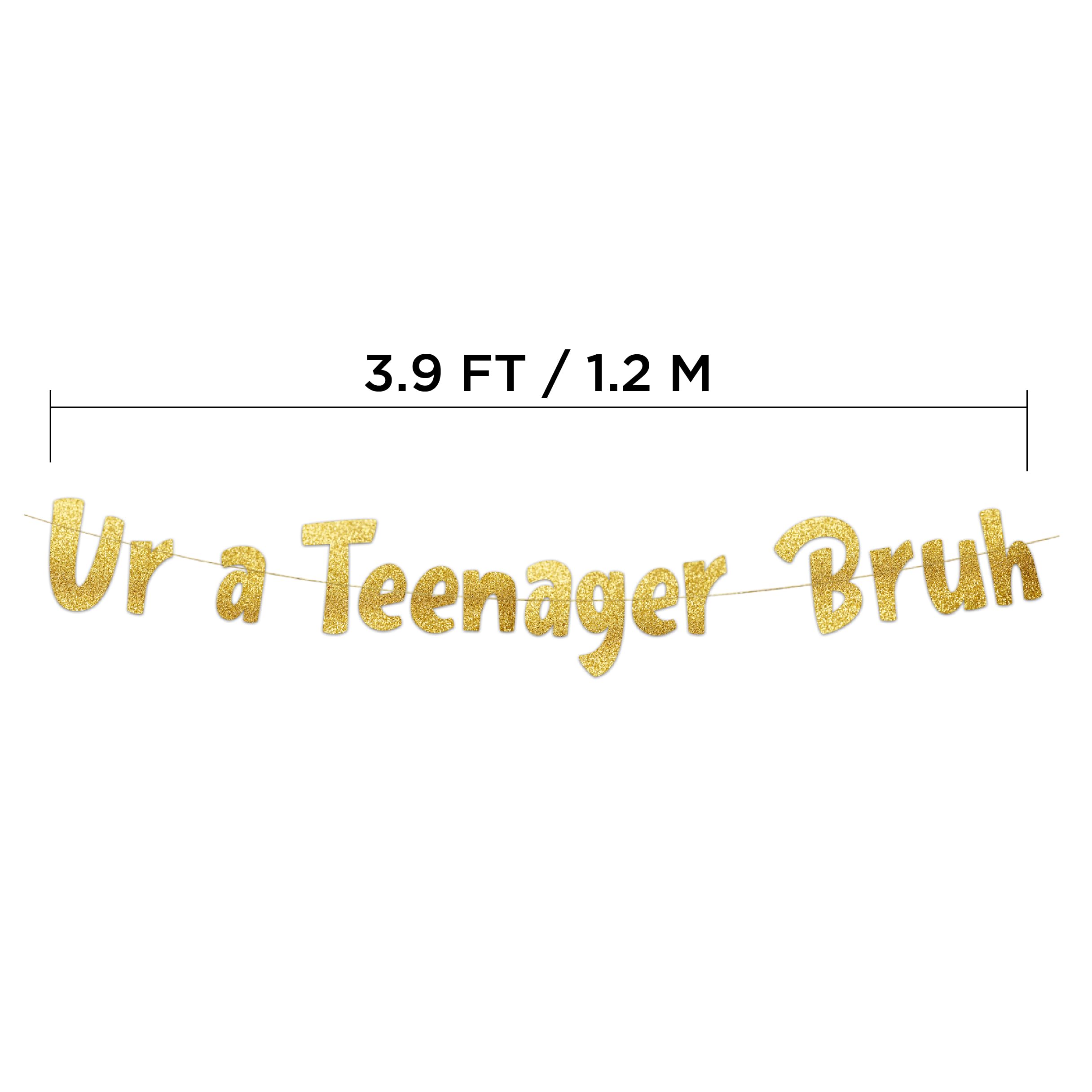 Pre-Strung Ur a Teenager Bruh Gold Glitter Banner, Funny 13th Birthday Decorations for Teen Boys and Girls - Image 4