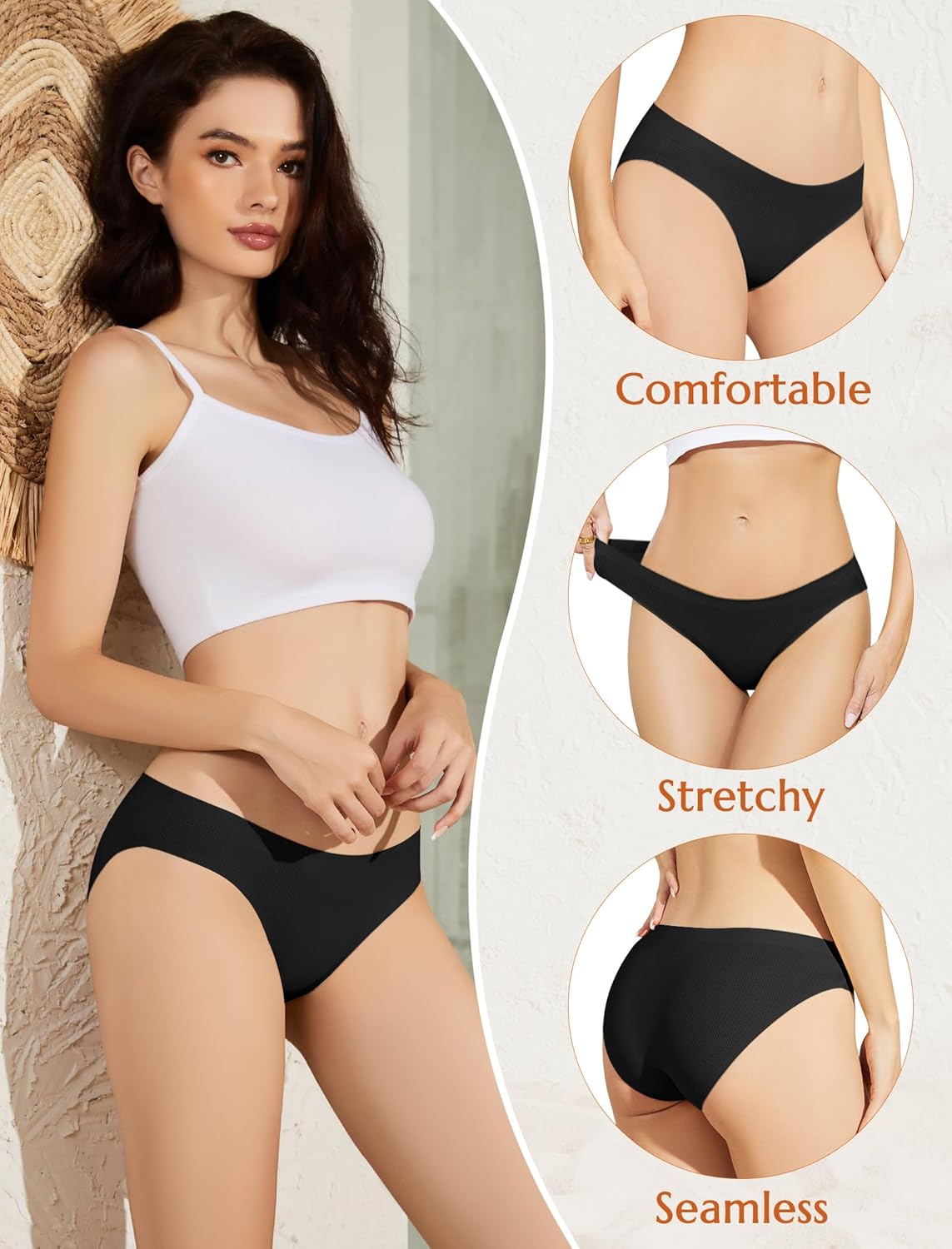 ANSUKOO 6 Pack Seamless Underwear Bikini Women,No Show Hipster Panties,Breathable Ladies Briefs,Comfortable Invisible Undies - Image 3