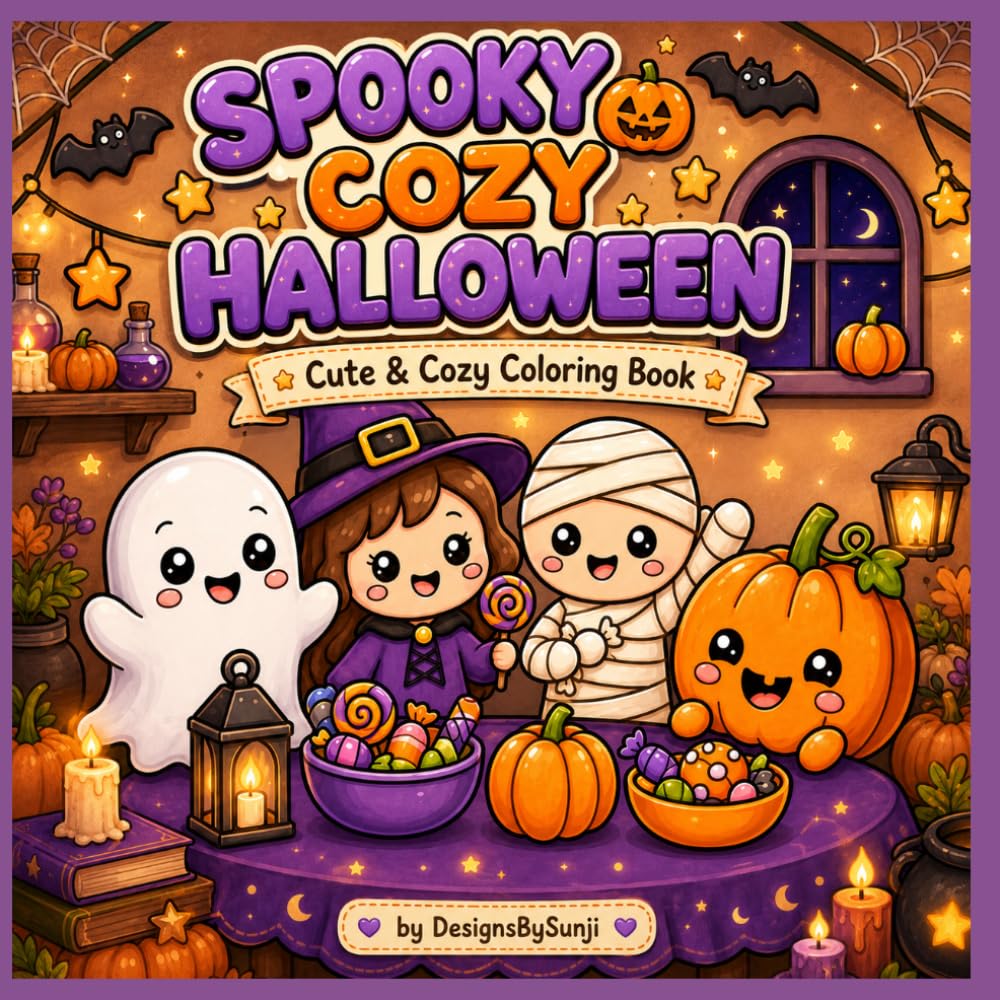 Spooky Cozy Halloween: Cute and Cozy Halloween Coloring Book Featuring Adorable Spooky Characters, Pumpkins, Ghosts, Witches, and Festive Fall Scenes for Adults and Teens