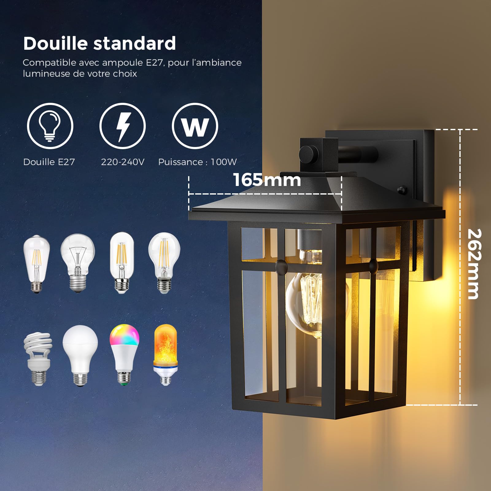Applique Murale Extérieure E27 Noire en Aluminium Sans Ampoule