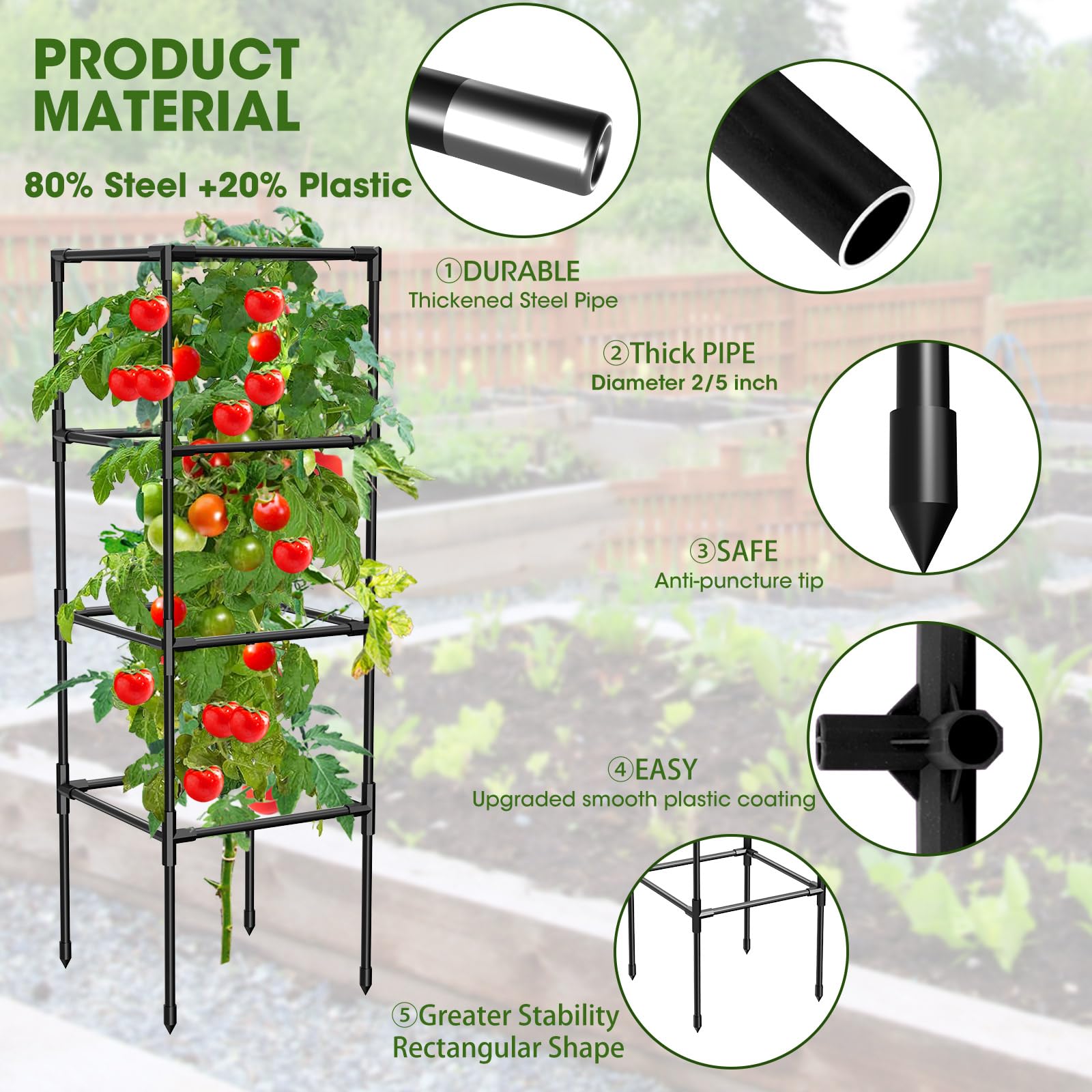 Snapklik.com : 3 Pack Tomato Cages, Square Tomato Plant Stakes Support ...