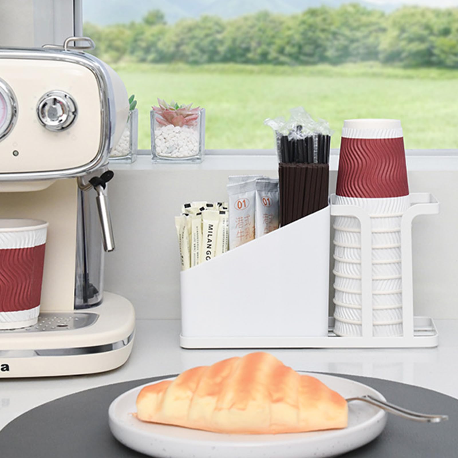 BORDSTRACT Portabicchieri USA e Getta, Portabicchieri a 4 Griglie, Dispenser per Bicchieri in plastica Organizzatore da banco per caffè e Latte Tea Shop