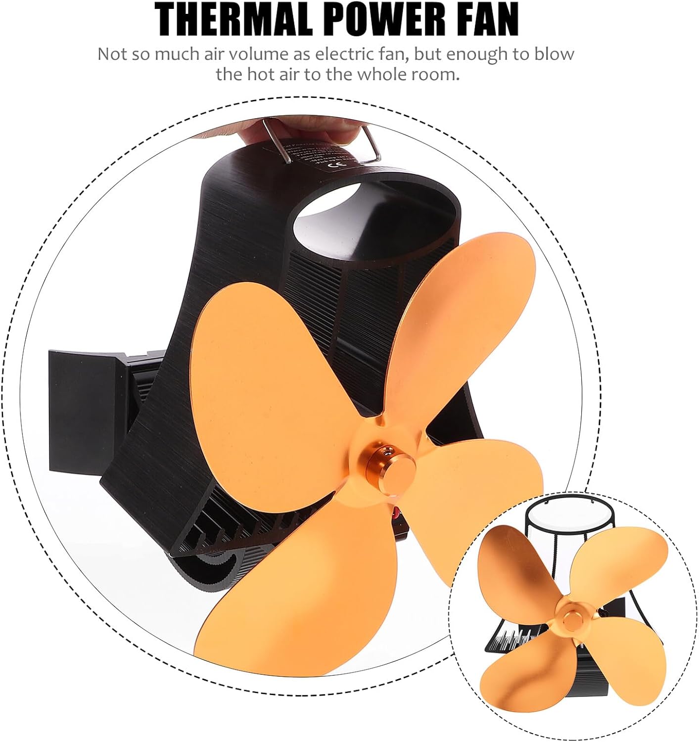 Thermal Power Stove Fan Fireplace Fan Heat Powered with 4-blade High Temperature Magnet for Wood Stove Heating, Eco-friendly Gold Fireplace Blower for Home Use