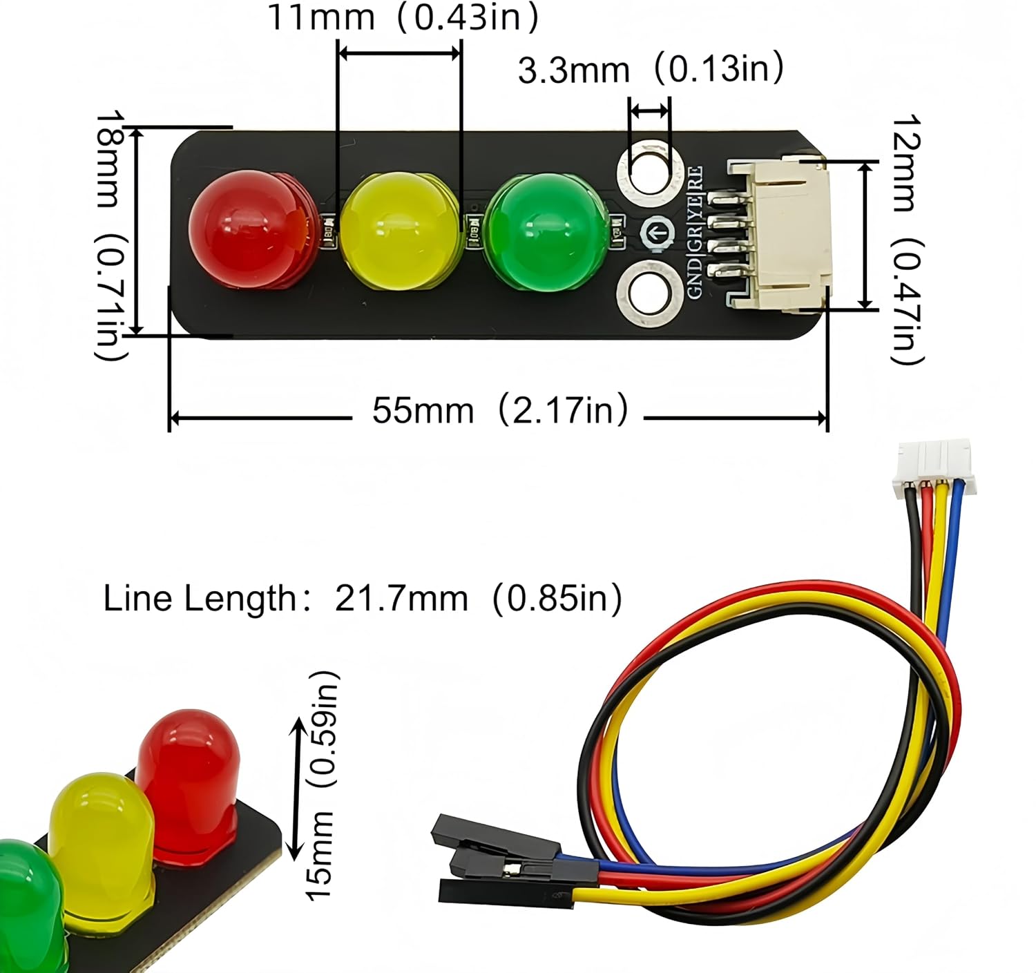 2-Pack LED Traffic Light Module, 3.3V/5V Red Green Yellow Signal Lights, PH2.0-4P Terminal with 20CM Dupont Wire, Electronic Building Block Compatible with Arduino image 3