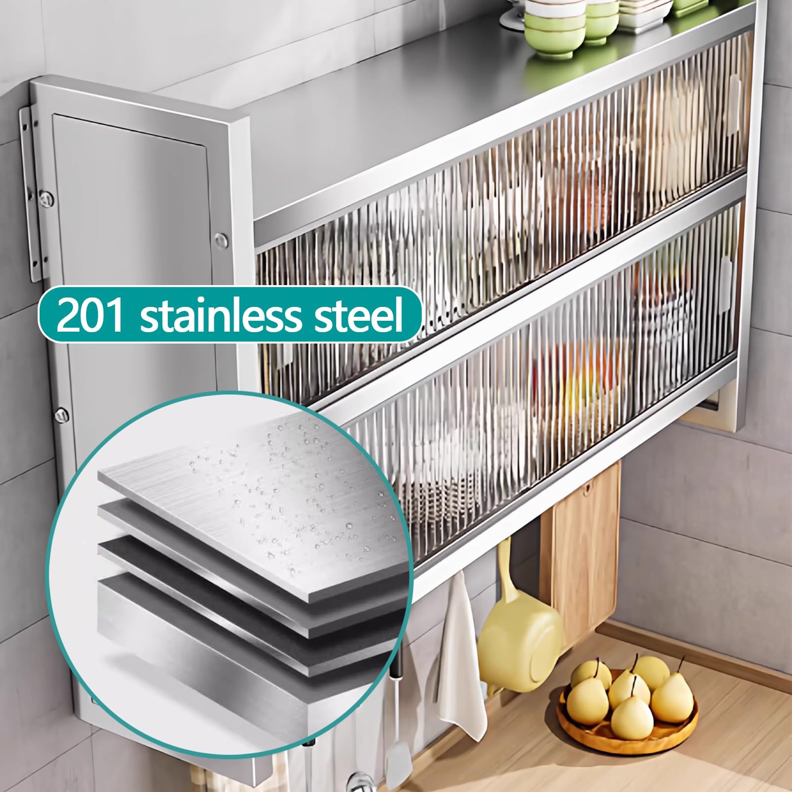 Armadietto portaoggetti con ante e mensole, grande capacità da parete per cucina, armadi da garage in acciaio inox, ideale per soggiorno, ufficio, scuola