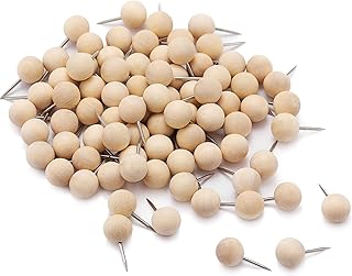 Wooden Push Pins Thumb Tacks Push Pins for Cork Board Round Head Map Pins with Steel Needle Point Boho Office Supplies (Wh...
