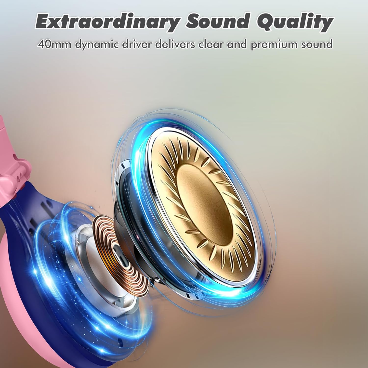 Diagram showing the internal structure of a 40mm dynamic driver, illustrating sound quality components.
