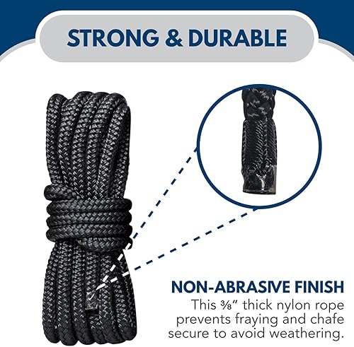 Miniatura 3 de Cordones de nylon de doble trenzado, línea de puerto, (color negro, largo de 15 pies diámetro de 38 de pulgada, ojal de 12 pulgadas, 4 unidades).