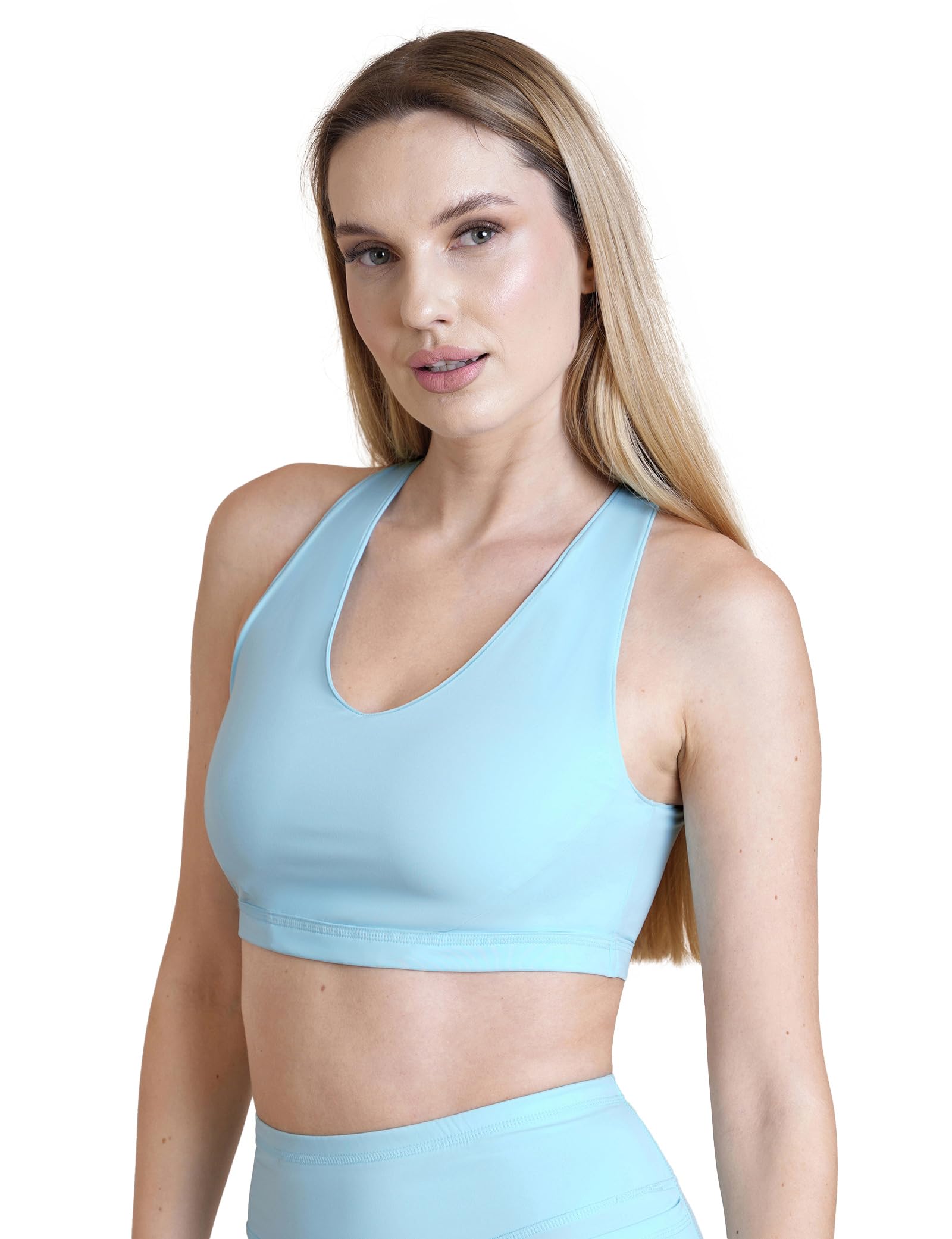Reggiseno sportivo da donna a doppio strato incrociato sulla schiena, supporto medio, non imbottito, scollo a V, top da palestra, traspirante, elasticizzato, per yoga, pilates e allenamento