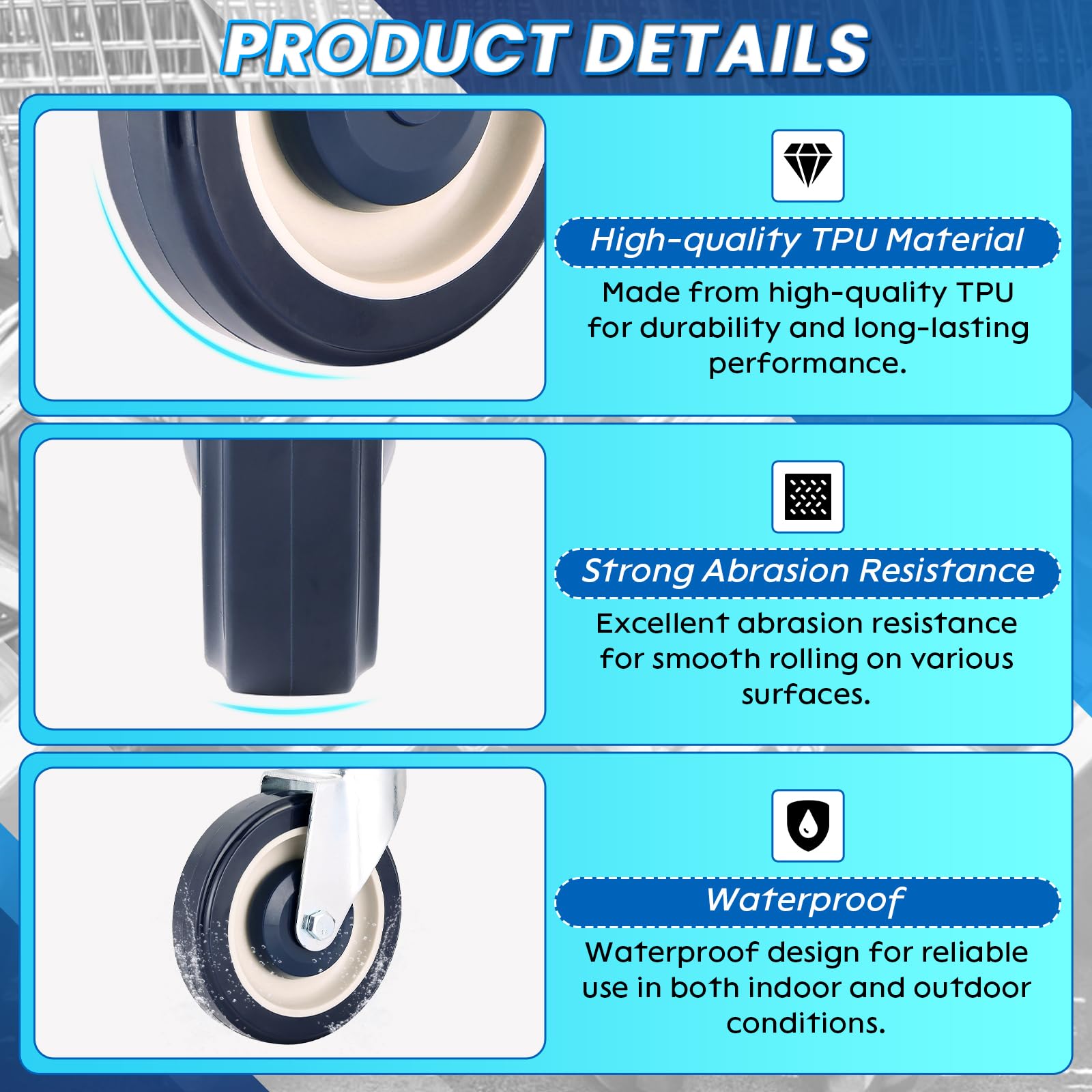 Shopping Cart Wheels Replacement Kit - 5 Inch -3
