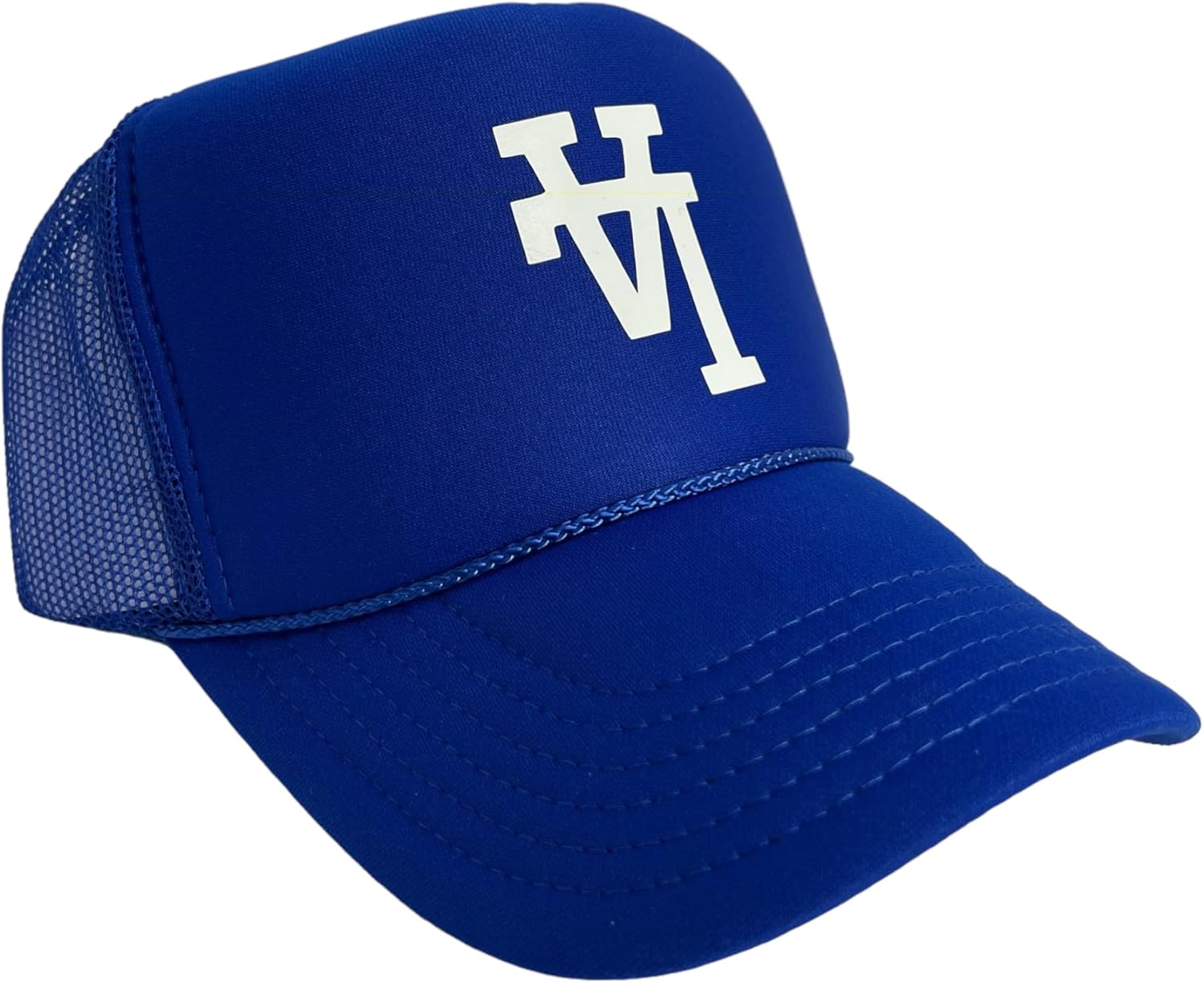 Upside Down Los Angeles Baseball LA Royal Blue 5 Panel Trendy Trucker Hat Mesh Back Adult Size High Crown
