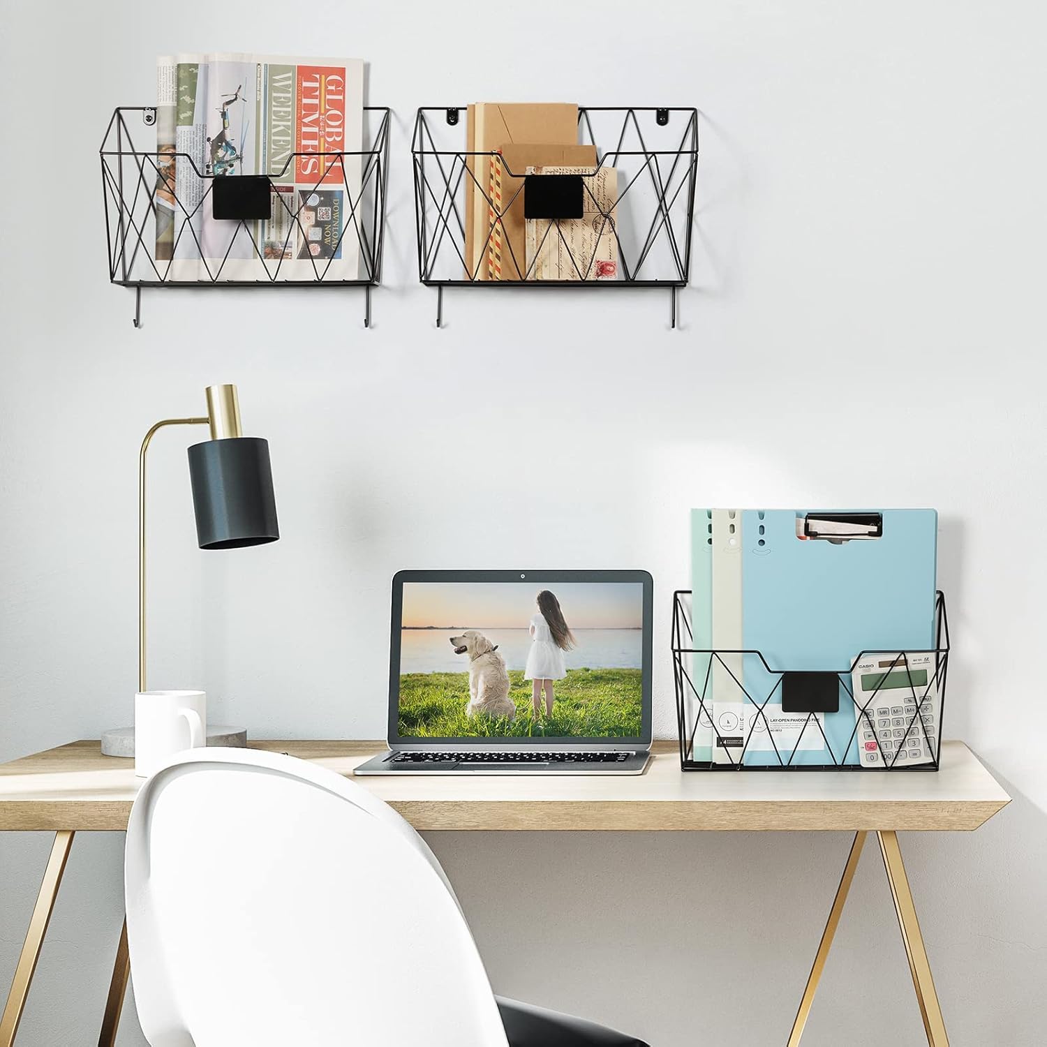 Wall Files Organizer Rack 3 Pockets Wall Mount Mail Organizer Hanging Magazine Rack with Metal Hooks for Paper Files Office Home, Black : Office Products
