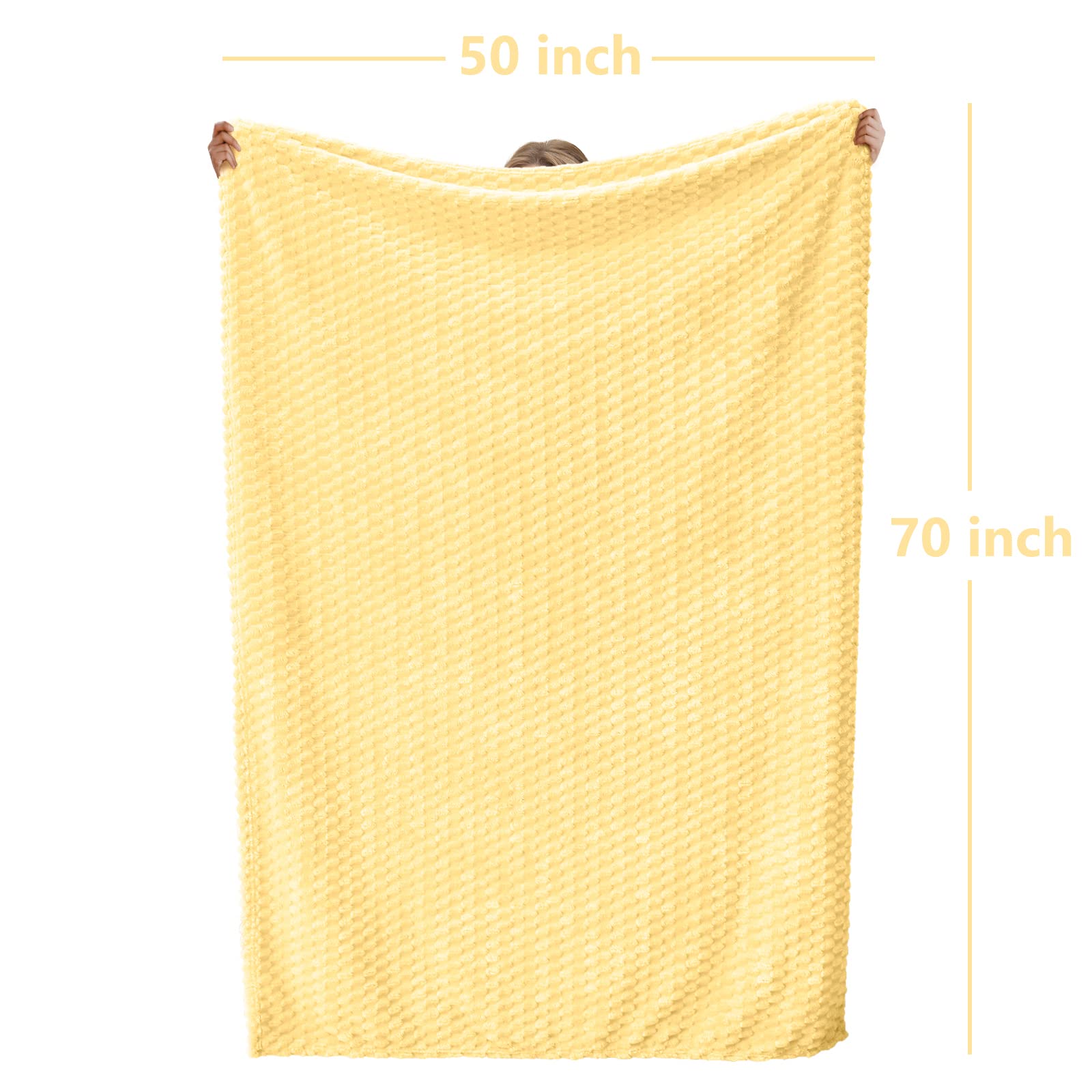 Vessia Flannel Fleece Throw Blanket(50x70 inch), 3D Jacquard Light Yellow Fuzzy and Warm Blanket for Couch,Sofa,Bed,Chair, 300GSM Super Soft Touch Cozy Lightweight Throw for All-Season Home Decor