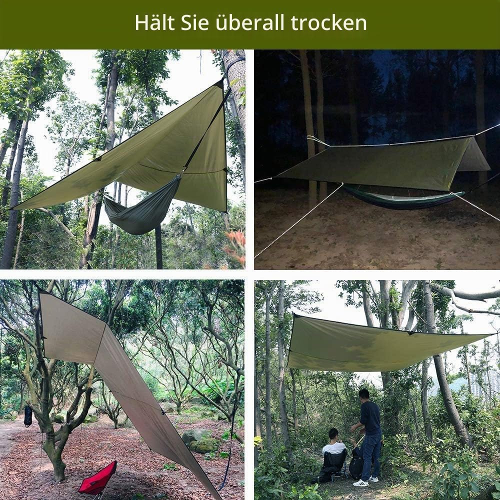 Sunyear Hängematte Camping mit Regenplane und Netz, tragbare Camping-Hängematte, Doppelbaum-Hängematte, Outdoor, Indoor, Rucksackreisen, Reisen und Überleben, 2 Baumgurte, 100 % wasserdicht, schwarzes