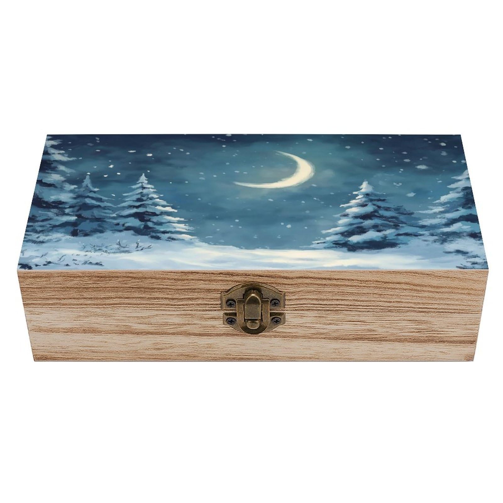 Ahdyr As Pic Snowy Christmas Trees Wooden Storage Box With Hinged Lid And Front Clasp Large Keepsake Box