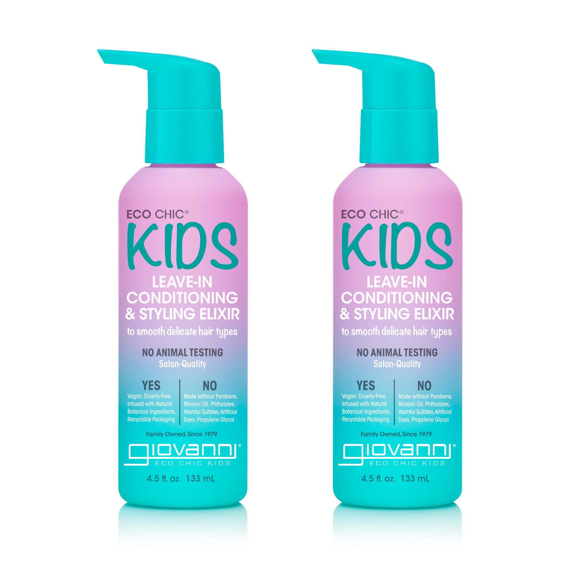 Eco Chic KIDs Leave-In Conditioning & Styling Elixir - Kids Leave In Conditioner, Leave In Conditioner For Kids, For Smooth Delicate Hair Types, Salon Quality, Vegan - 4.5 Fl Oz (Pack of 2)