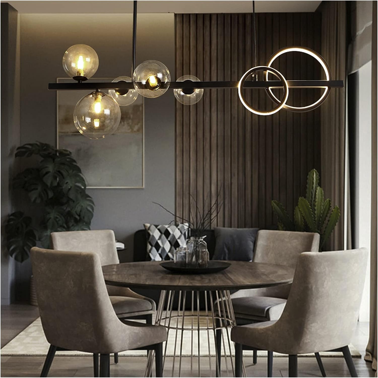 Żyrandole LED, nowoczesne szklane bańki lampy wiszące czarny/złoty długi wspornik wiszące lampy barowe żarówka G9 żarówka kompatybilna z jadalnią kuchnia restauracja, oświetlenie sufitowe