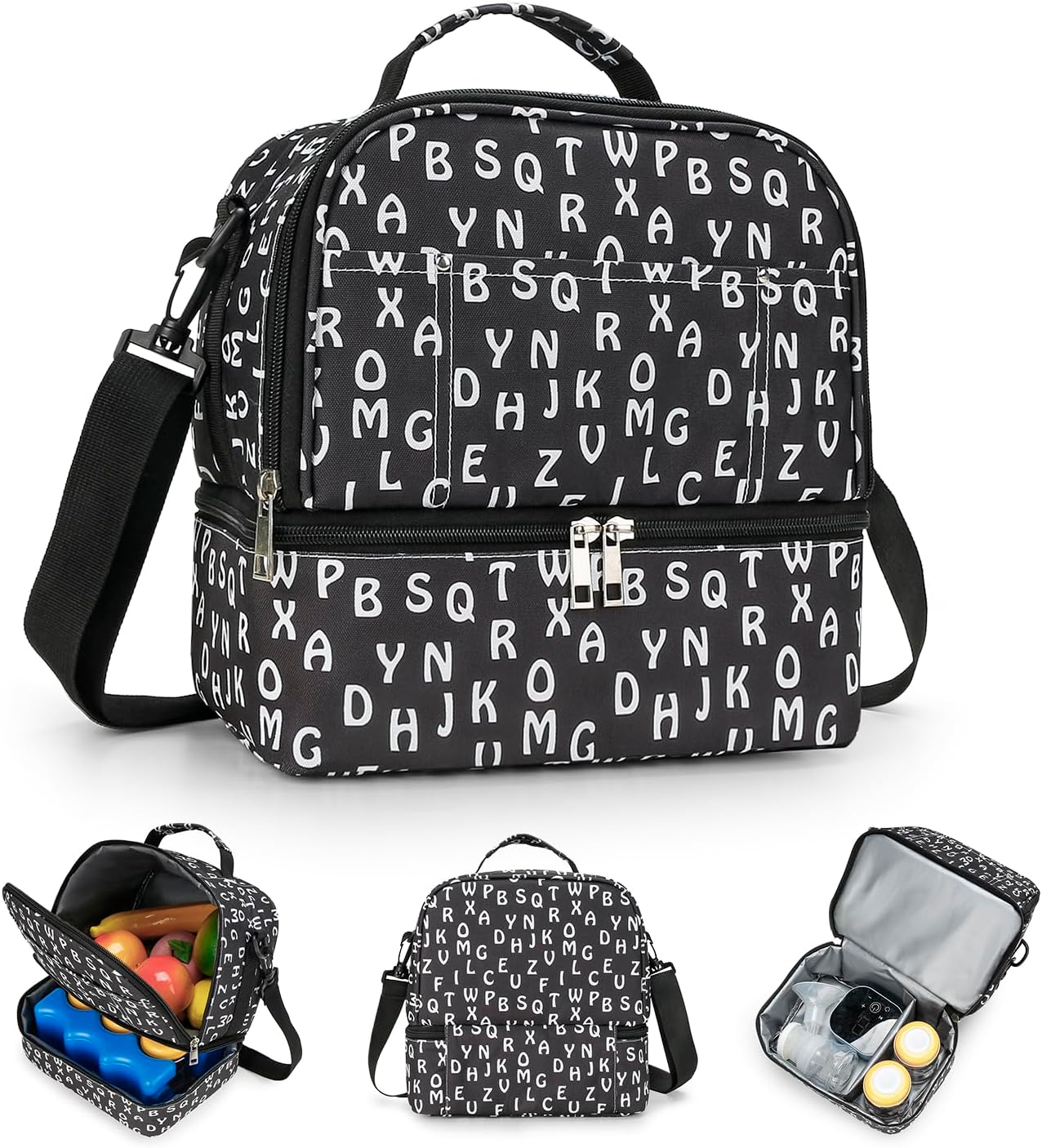Diaper Tote Bag Small Breast Pump Bag Breastmilk Cooler Bag Double Layer for Mother Breast Milk Storage Bag (Letter)