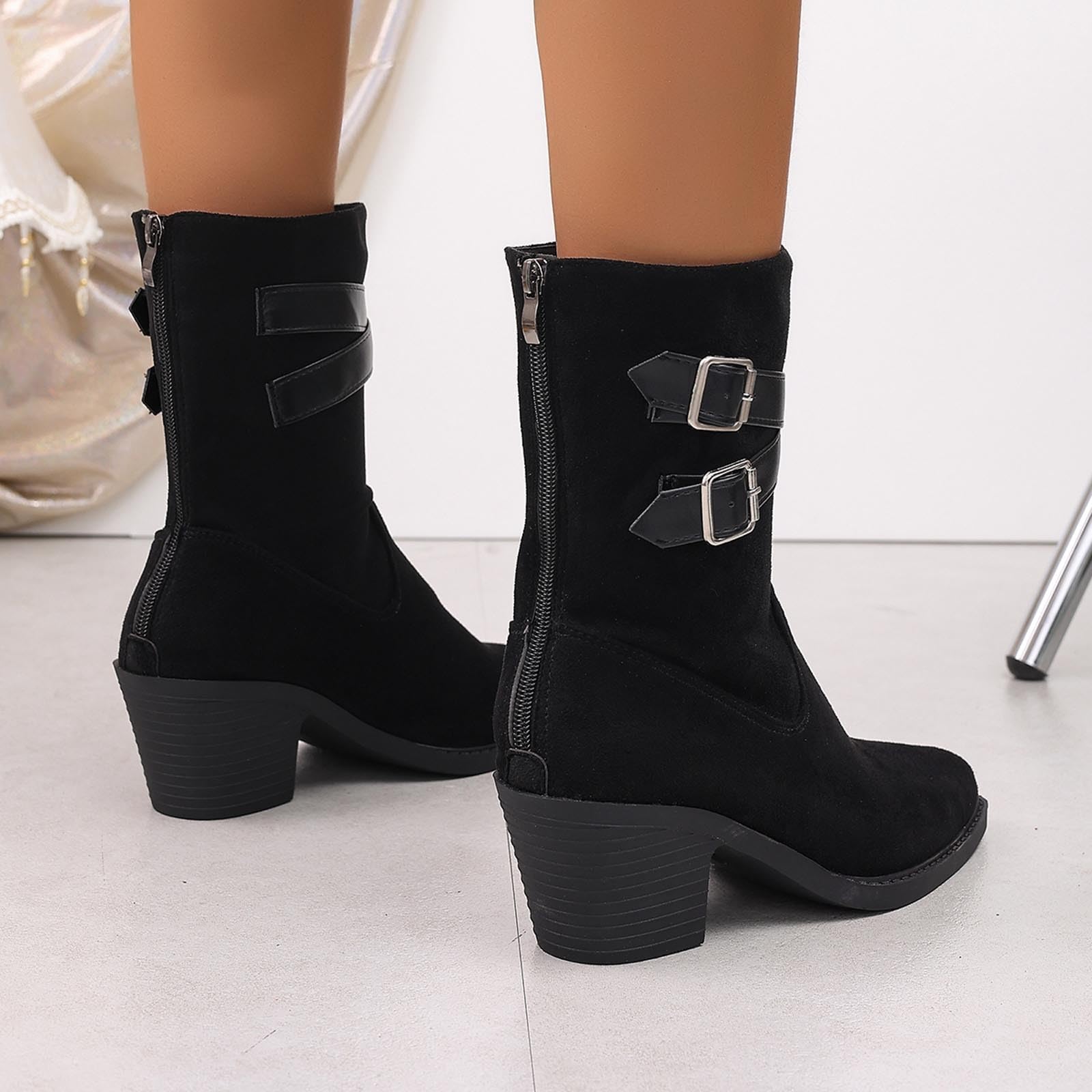 Botas por Encima de la Rodilla Elegantes Botines de Media caña con Detalle Hebilla y Cremallera Trasera para facilitar su colocación/Botines otoño