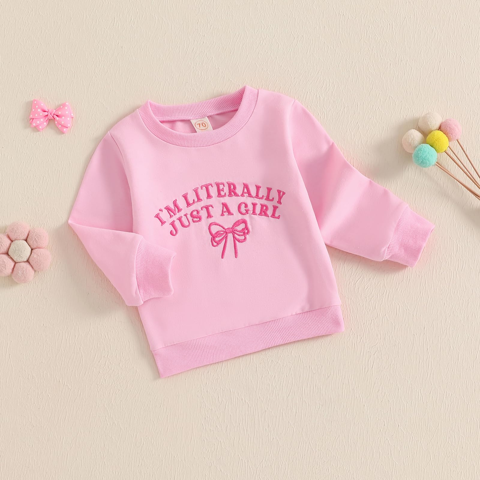 AHUGHAUE Toddler Baby Girl Sweatshirt I'm Literally Just A Girl Bow Embroidery Long Sleeve Pullover Cute Spring Fall Clothes (Pink, 2-3 Years)