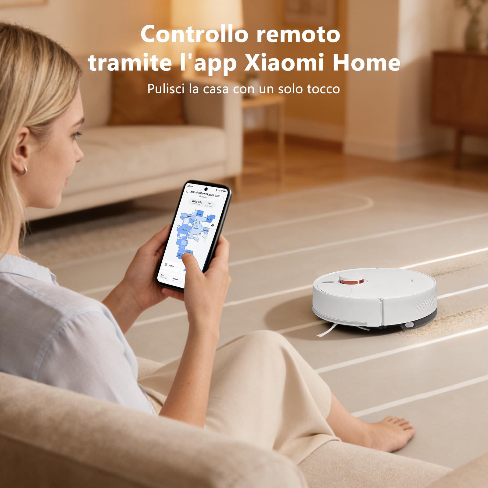 XIAOMI Robot Aspirapolvere S40C con Navigazione Laser LDS, 5000Pa Aspirapolvere Robot e Lavapavimenti, Integra di Spazzare, Aspirare, Lavare e Passare il Panno, Vacuum Controllabile Tramite App e Voce