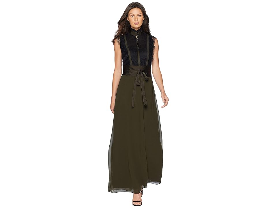 

Juicy Couture Soft Woven Scallop Lace w/ Georgette Maxi Dress (Lost Labrynth Pitch Black) Women's Dress