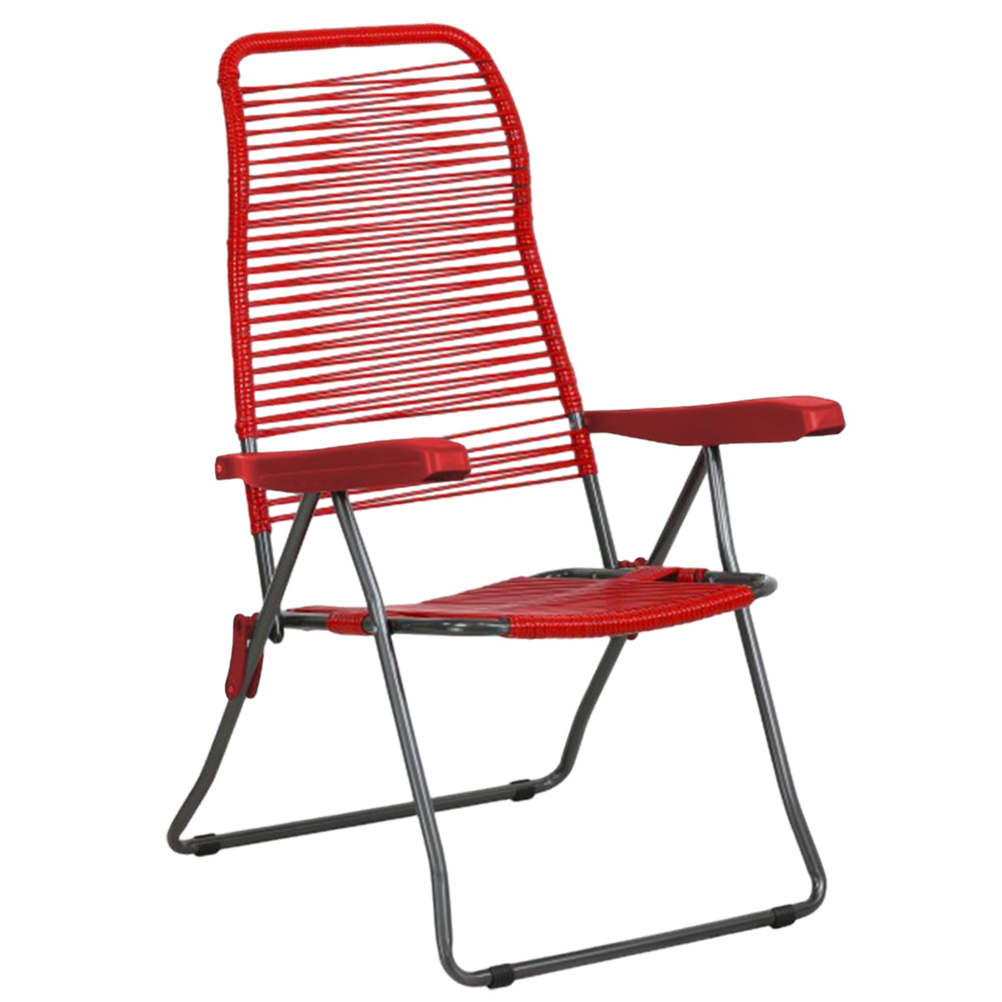 Sicignano Sedia Sdraio Lipari Pieghevole da Esterno, PVC Colorato su Telaio in Acciaio, 5 Posizioni Reclinabili, 62x64x105 cm (Rosso)