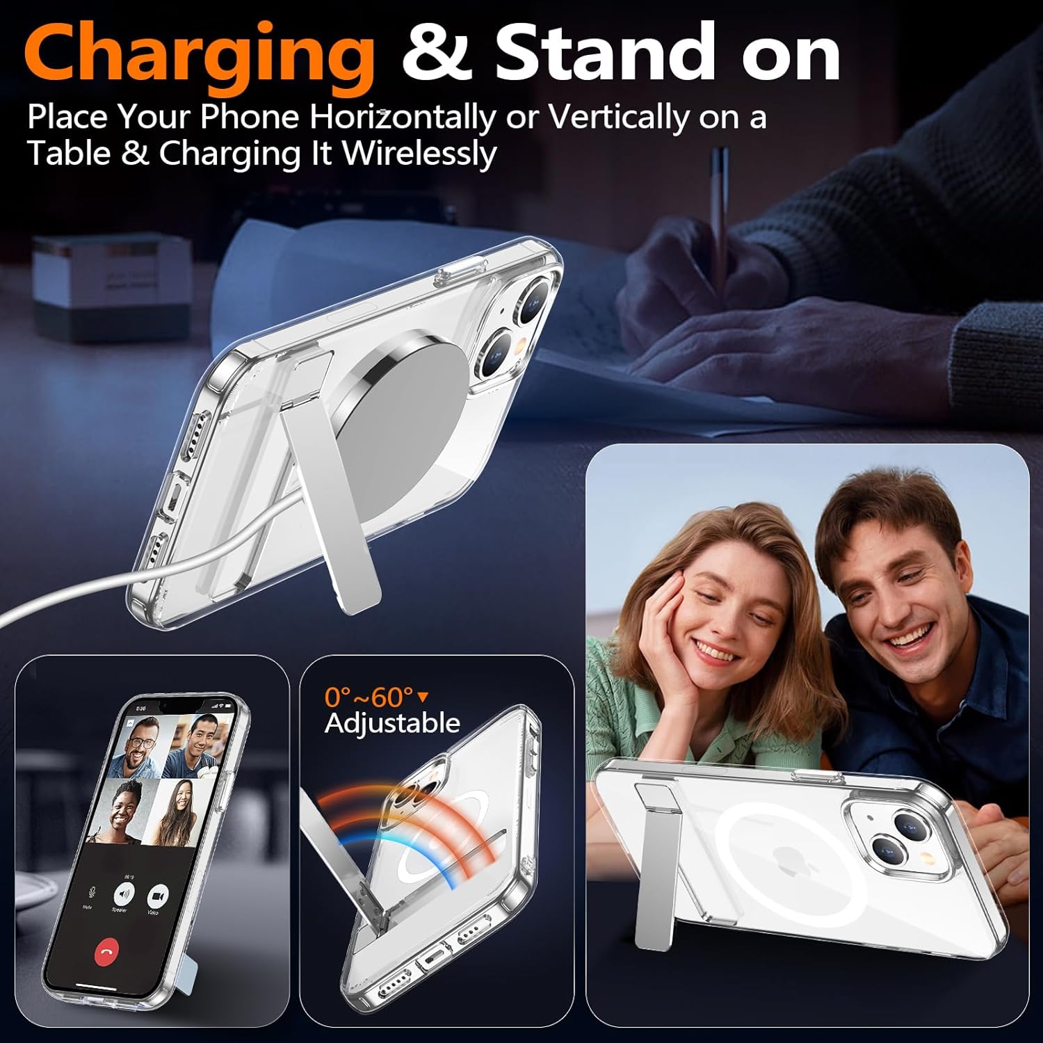 xiwxi for iPhone 14 Plus Case with Kickstand,[Compatible with Magsafe][1*Screen Protector],Military-Grade Protection & Anti-Yellowing,Magnetic Phone Case for iPhone 14 Plus,Clear - Image 3