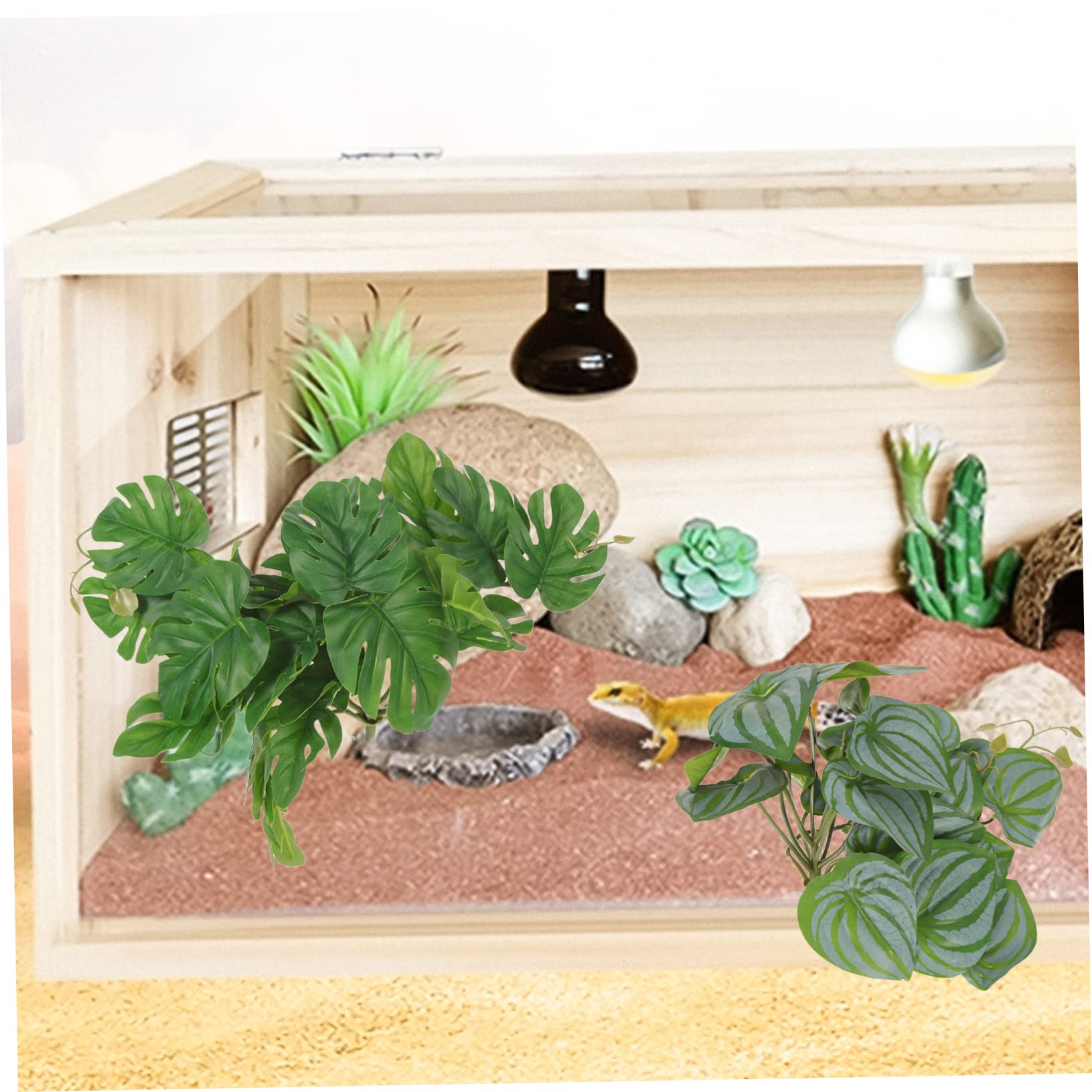 Kisangel 10piezas Plantas Artificiales para Terrario Decoración De Hábitat De Reptiles Ventosas Follaje Simulado para Acuarios y Terrarios Adorno Natural para Reptiles