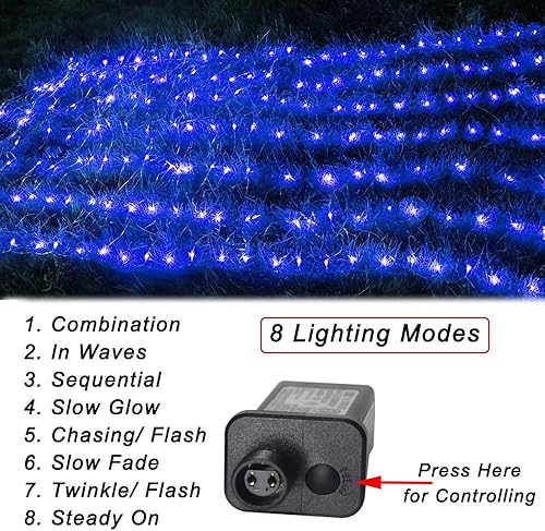 Miniatura 3 de Pooqla Luces de red, 300 luces LED de malla para exteriores, 14.8 x 4.9 pies, cadena de luces de malla con 8 modos de alambre verde, luz decorativa