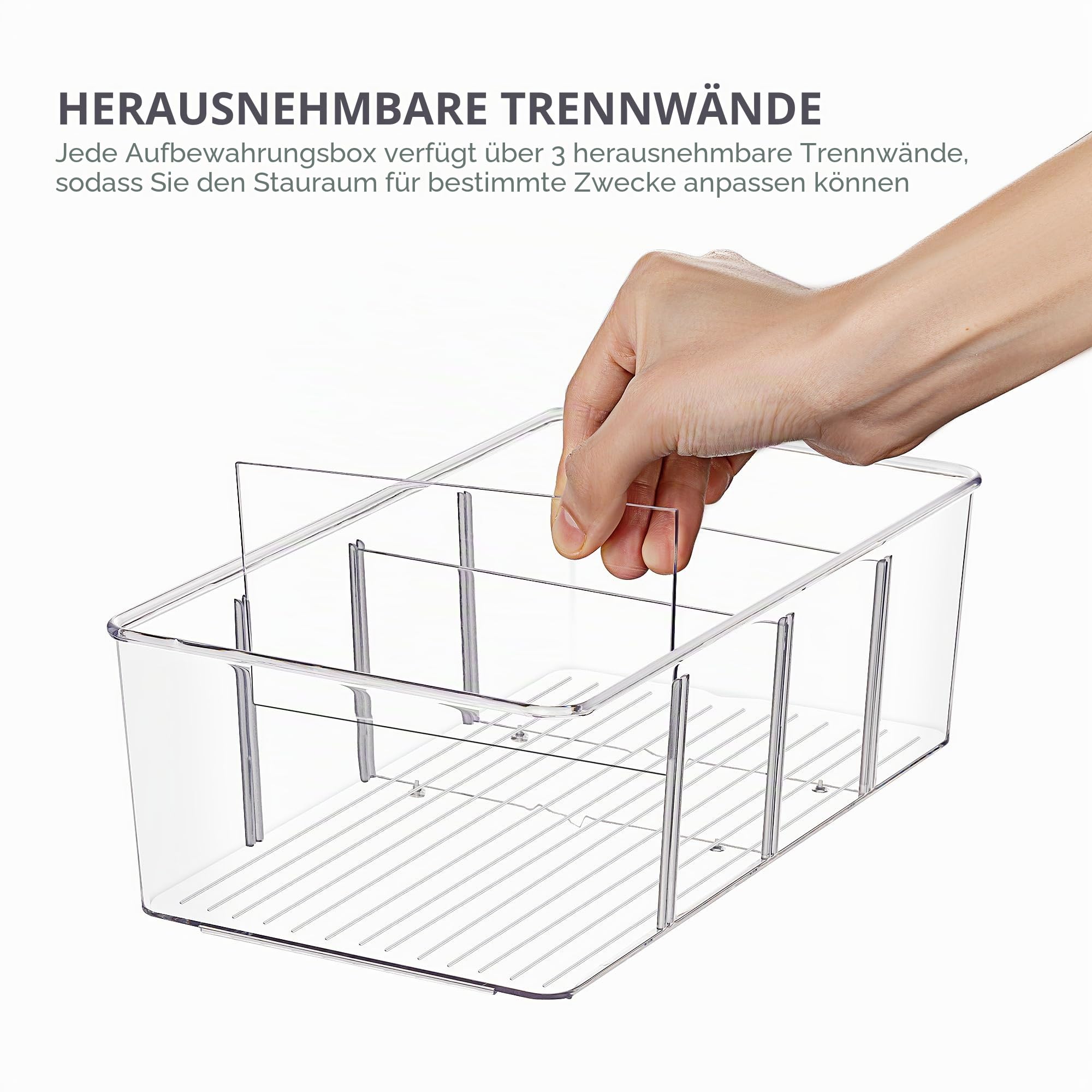 Vtopmart Aufbewahrungsbehälter für Lebensmittel, transparente Kunststoff-Aufbewahrungsbehälter für Speisekammer, Küche, Kühlschrank, Schrank-Organisation und Aufbewahrung, 4 Fächer für Pakete, Snacks,