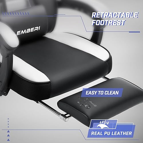 Miniatura 28 de LEMBERI Sillas de juegos con reposapiés, sillas ergonómicas de videojuegos para adultos, silla grande y alta, capacidad de peso de 400 libras, silla