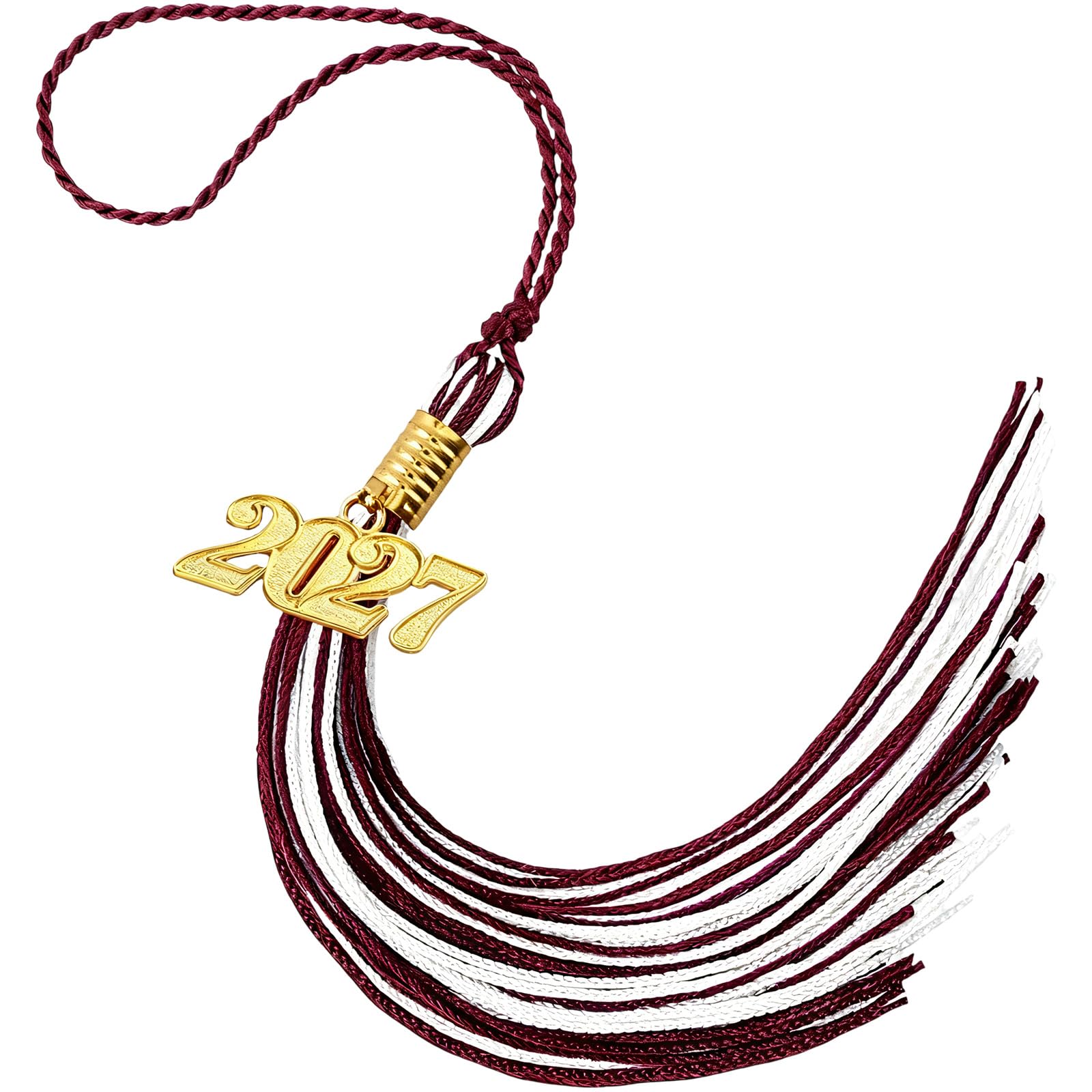 Zeiwohndc White Maroon 2027 Polyester Graduation Tassels With Secure Clip For Cap And Craft Projects Soft Polyester Tassels